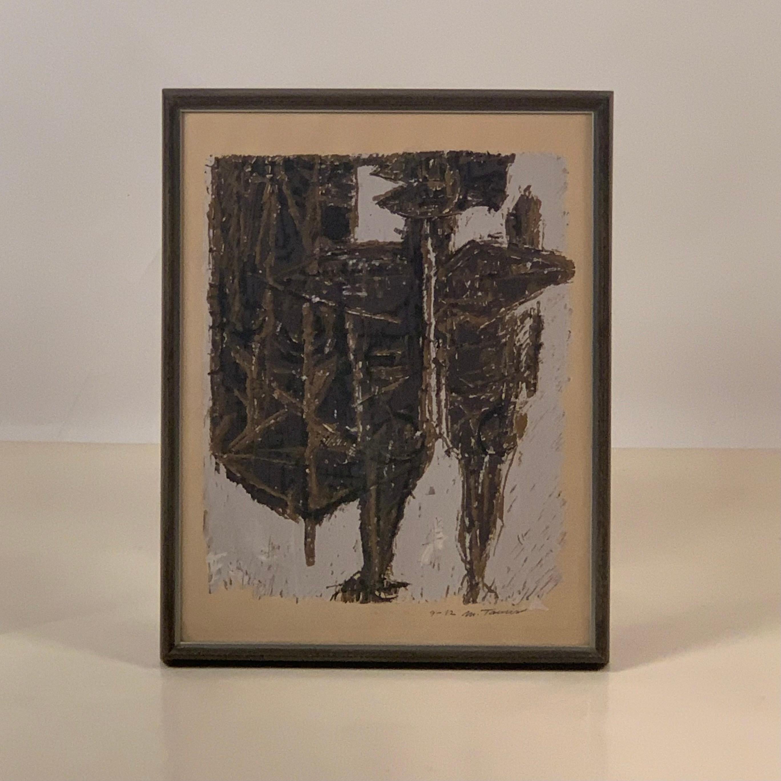 Glass Signed and Numbered Framed Brutalist Print by Moshe Tamir For Sale