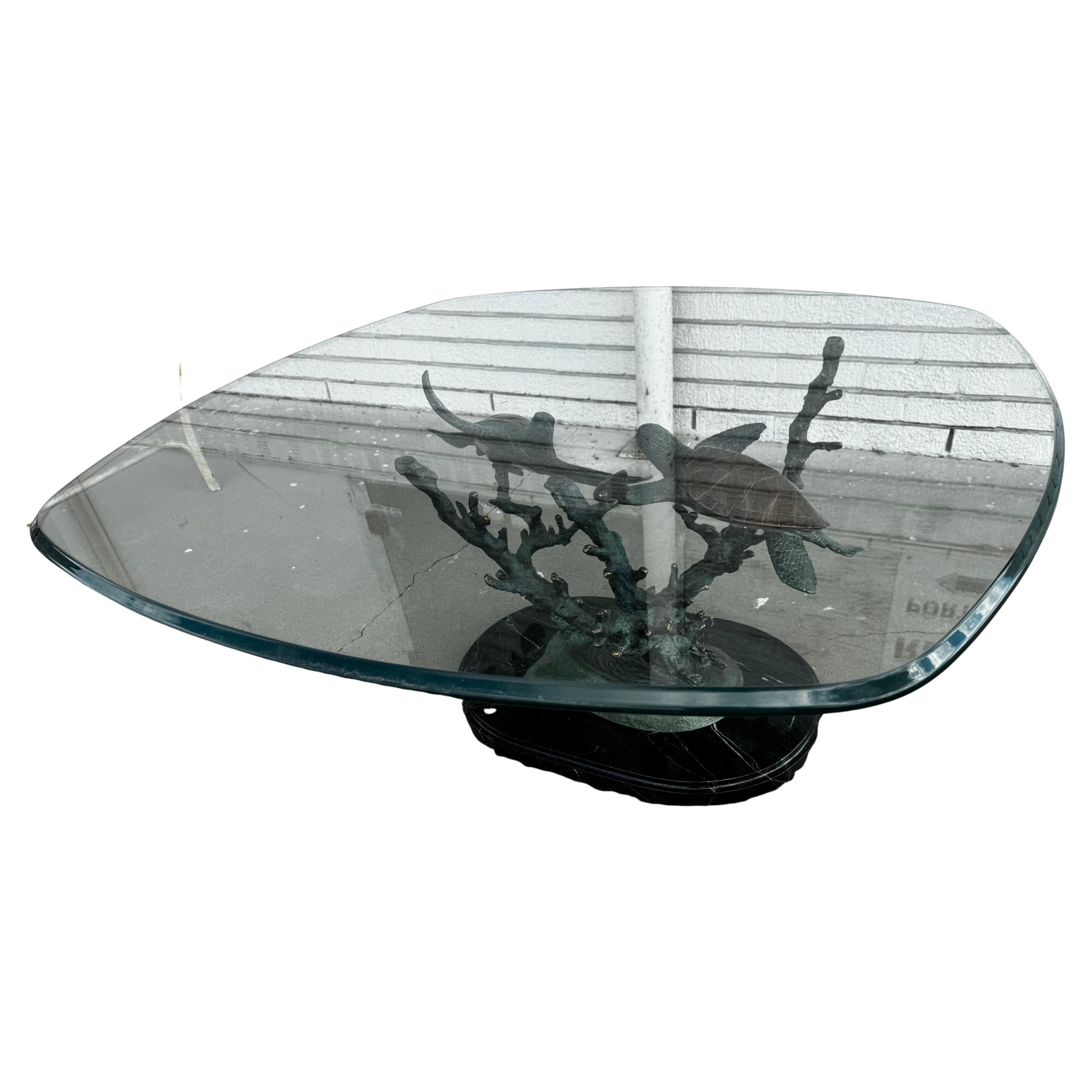 Signed and Numbered Joseph Quillan Bronze Sea Turtle Coffee Table