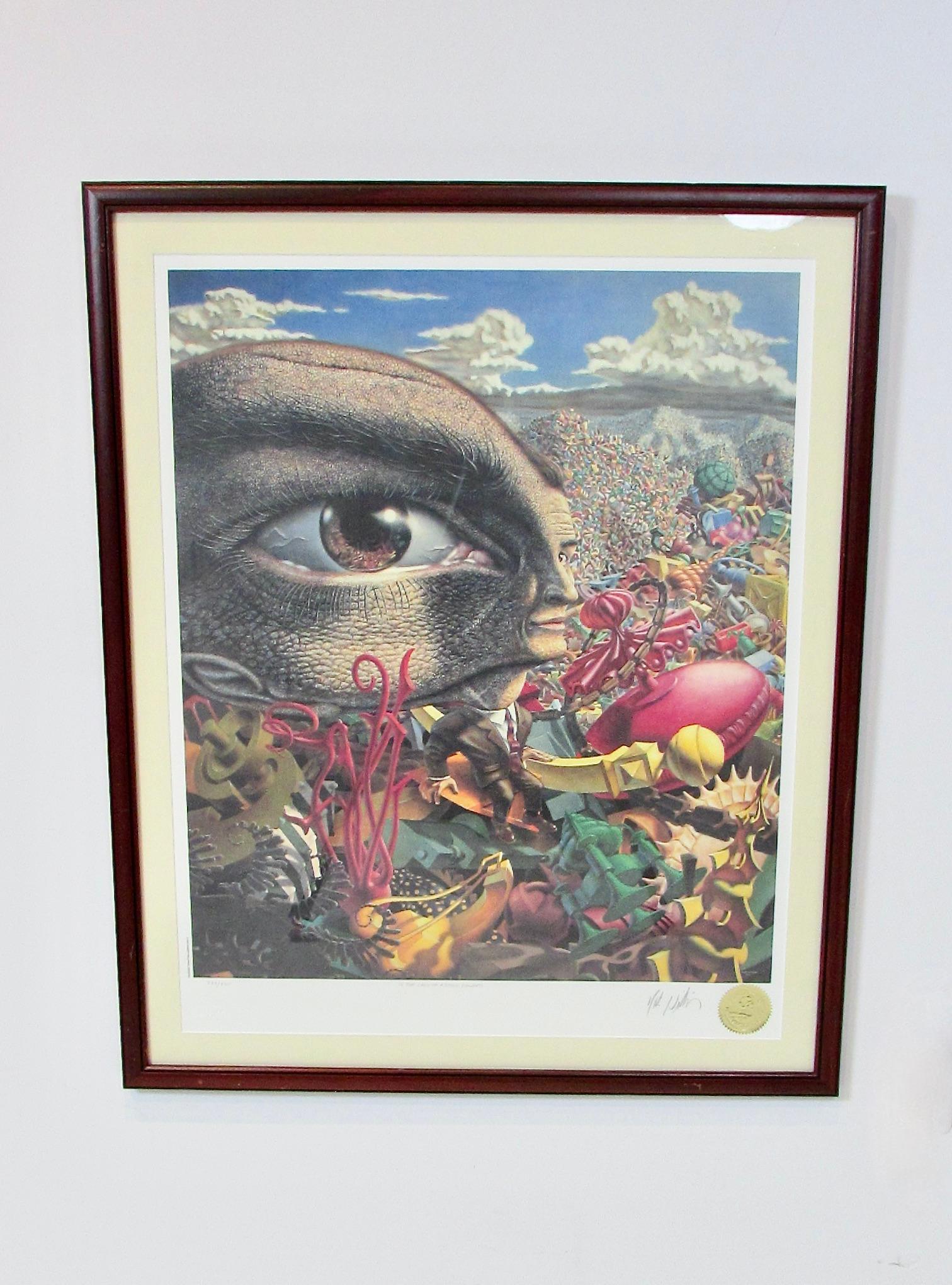 Signed numbered print of Robert Williams Land of Retinal Delights . Matted and framed .
Robert L. Williams, often styled Robt. Williams (born March 2, 1943), is an American painter, cartoonist, and founder of Juxtapoz Art & Culture Magazine.