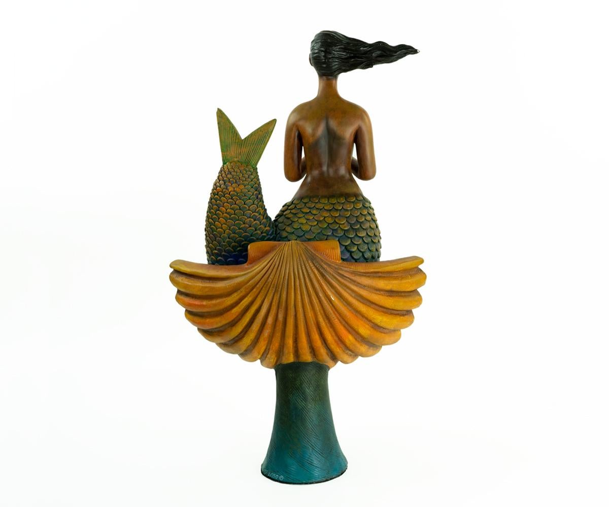 Modern Signed and Numbered Sergio Bustamante Ceramic Mermaid on Shell