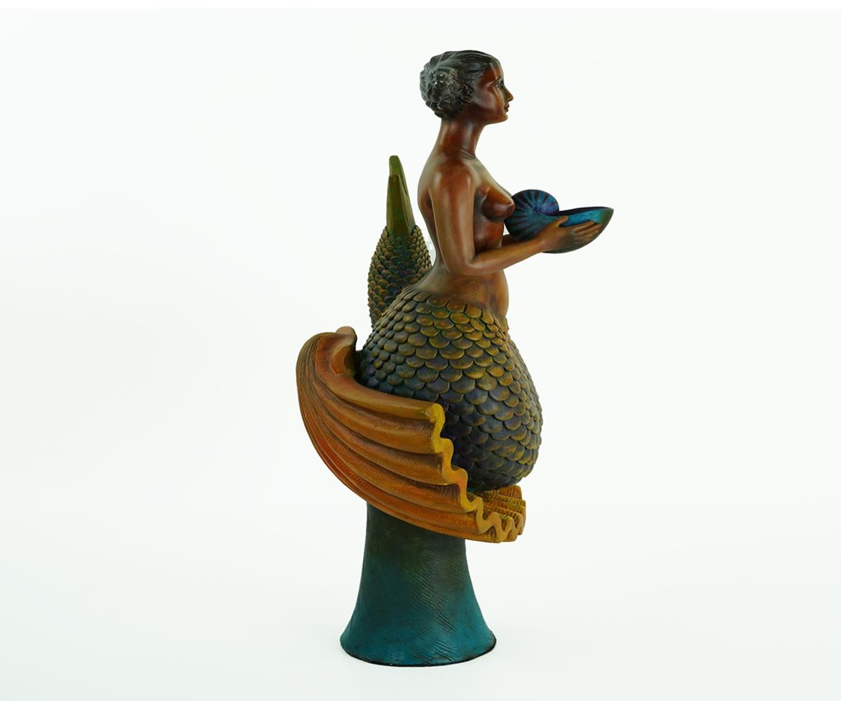 Mexican Signed and Numbered Sergio Bustamante Ceramic Mermaid on Shell