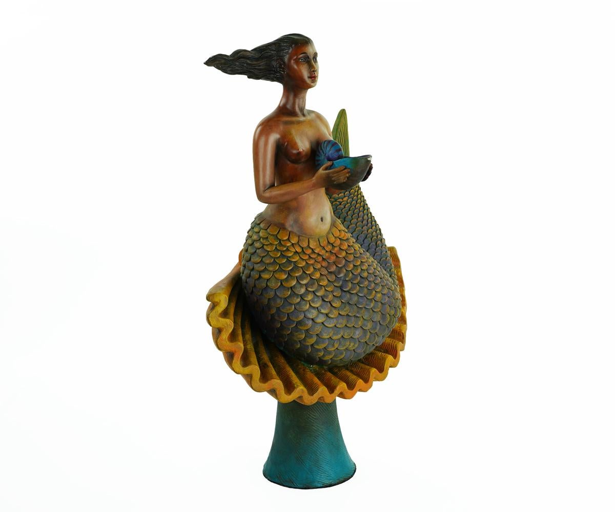 Fired Signed and Numbered Sergio Bustamante Ceramic Mermaid on Shell