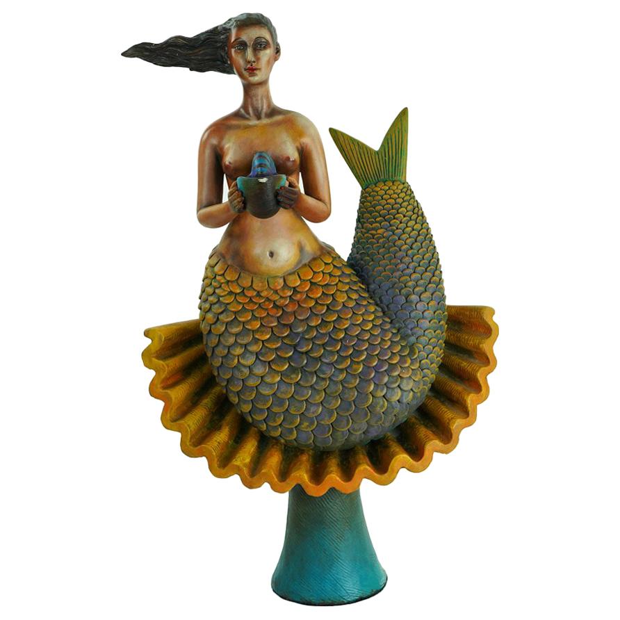 Signed and Numbered Sergio Bustamante Ceramic Mermaid on Shell