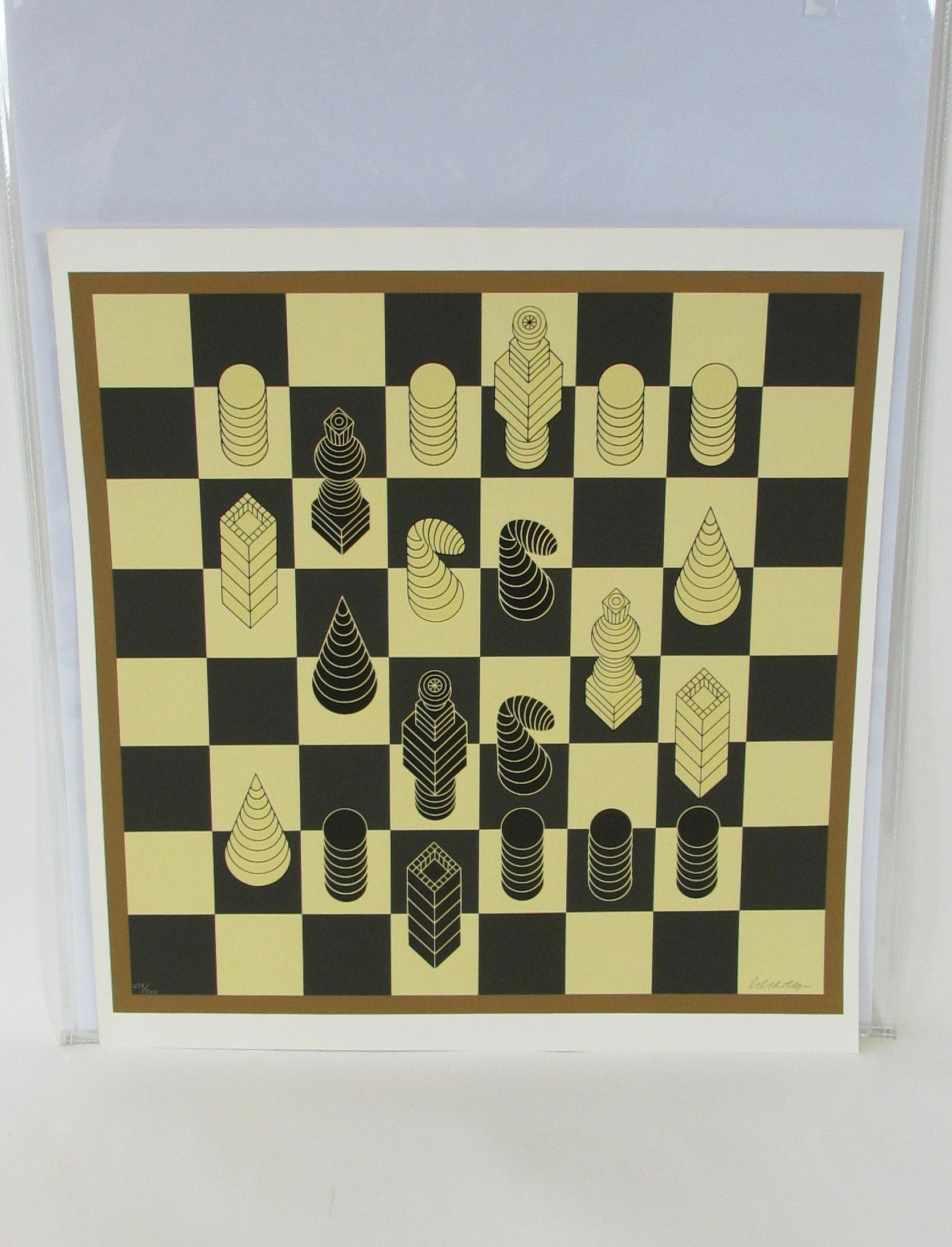 Mid-Century Modern Serigraphie d'échecs de Victor Vasarely signée et numérotée 279/300  en vente