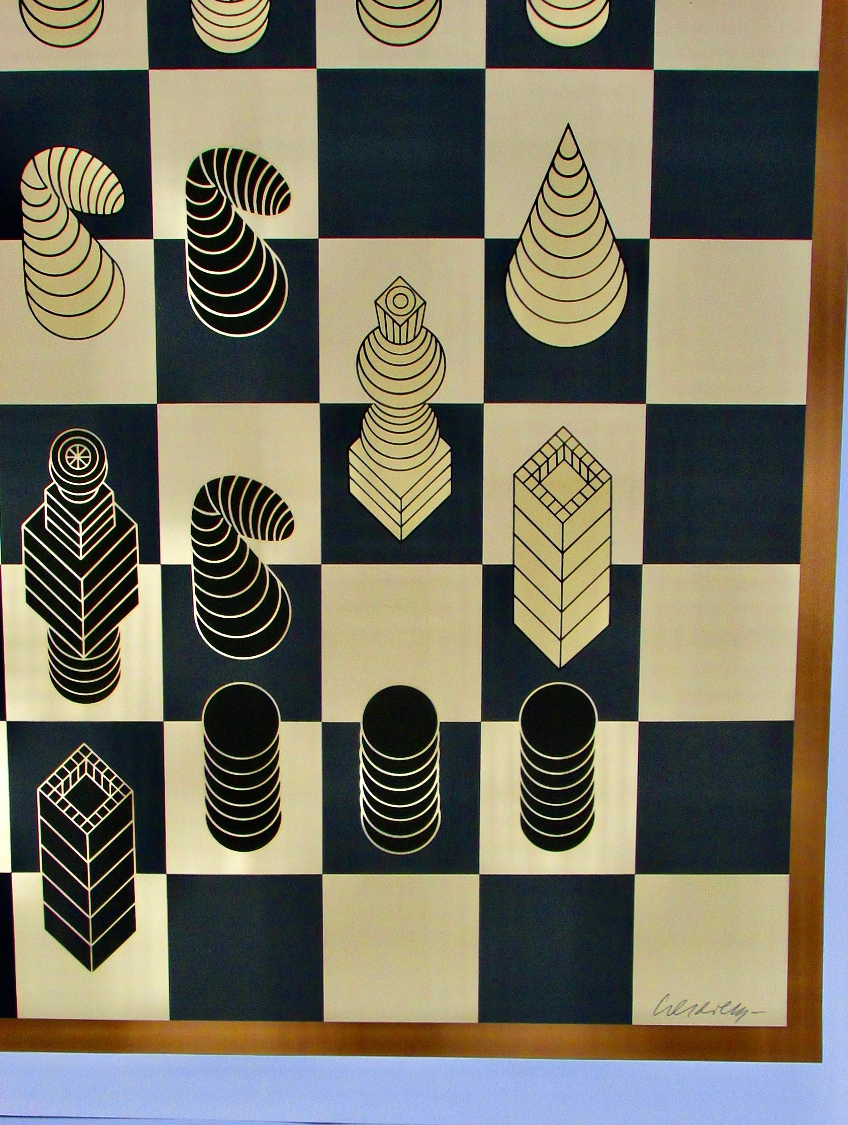 Signed and Numbered Victor Vasarely Chess Serigraph 279/300  In Good Condition For Sale In Ferndale, MI