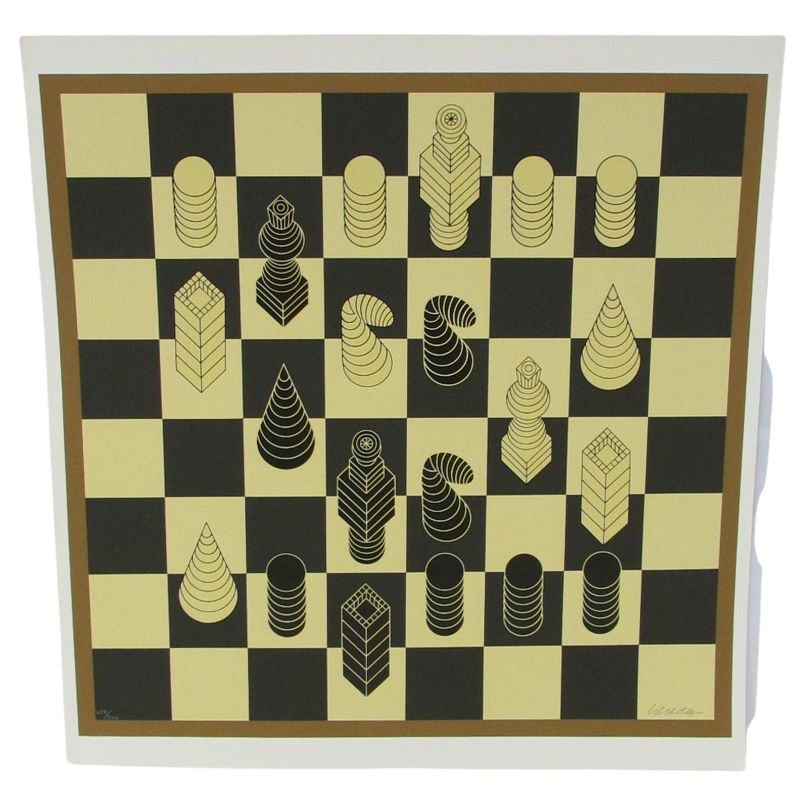 Signed and Numbered Victor Vasarely Chess Serigraph 279/300  For Sale