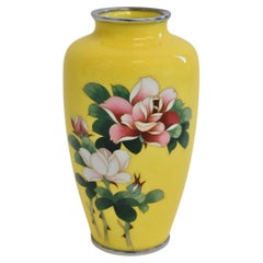 Signed Ando Jubei Japanese Cloisonné Vase Imperial Yellow with Roses