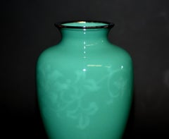 Signed Ando Jubei Green Baluster Cloisonné Vase