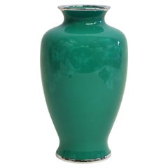 Signed Ando Jubei Green Baluster Cloisonné Vase