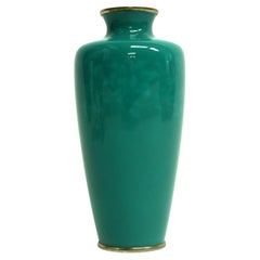 Signed Ando Jubei Green Cloisonné Vase