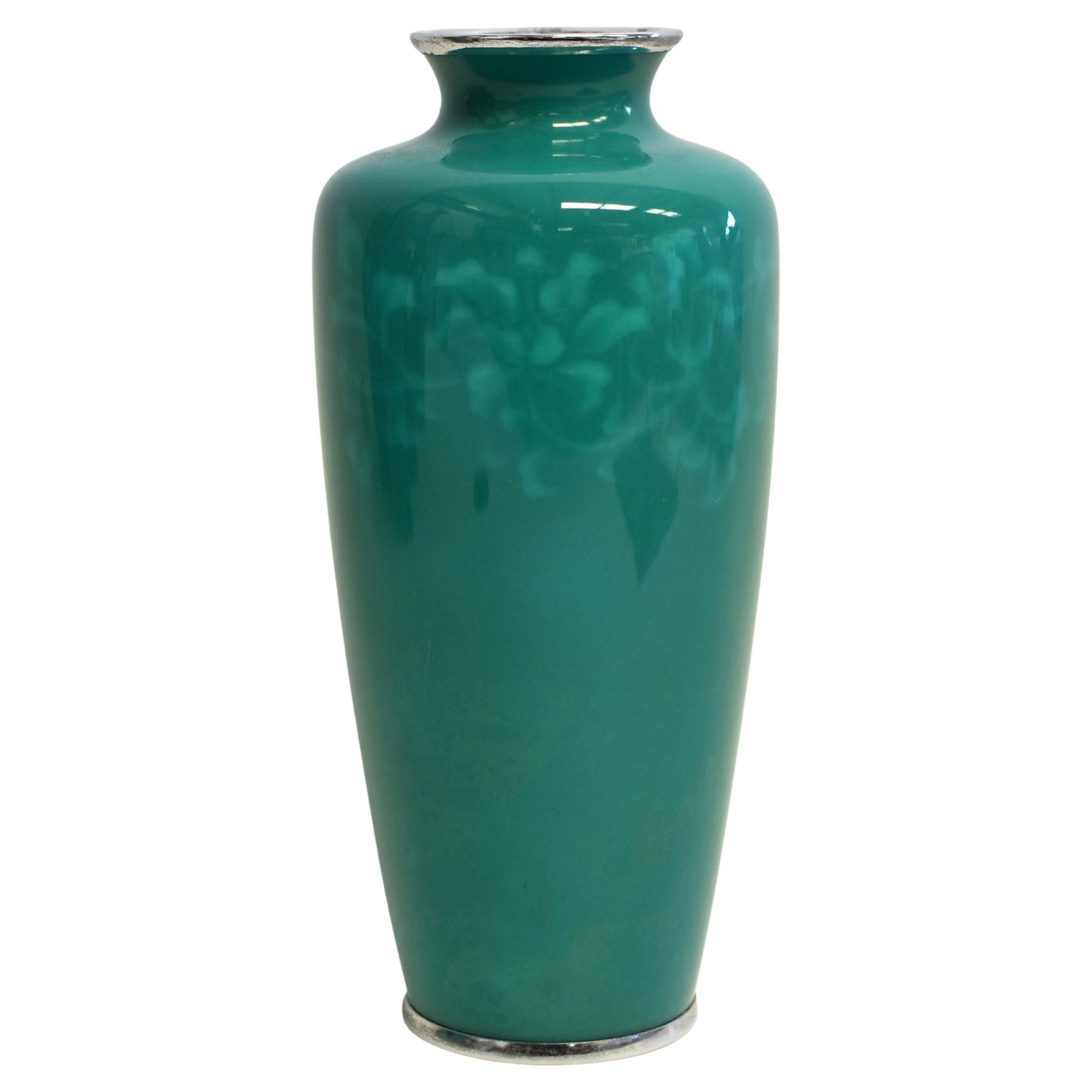 Signed Ando Jubei Green Wireless Cloisonné Vase 8.5"