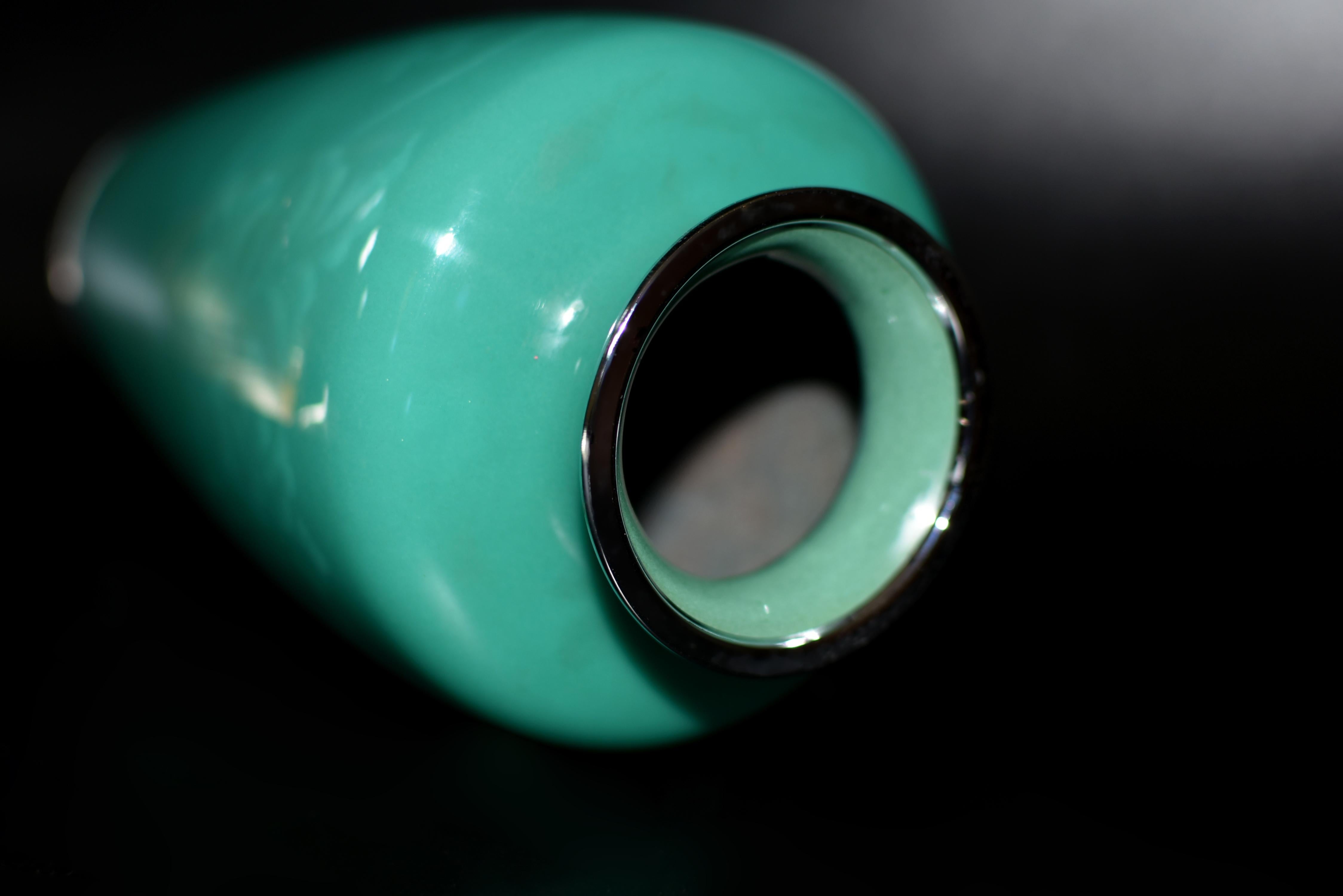 Metal Signed Ando Jubei Green Wireless Cloisonné Vase Large 10