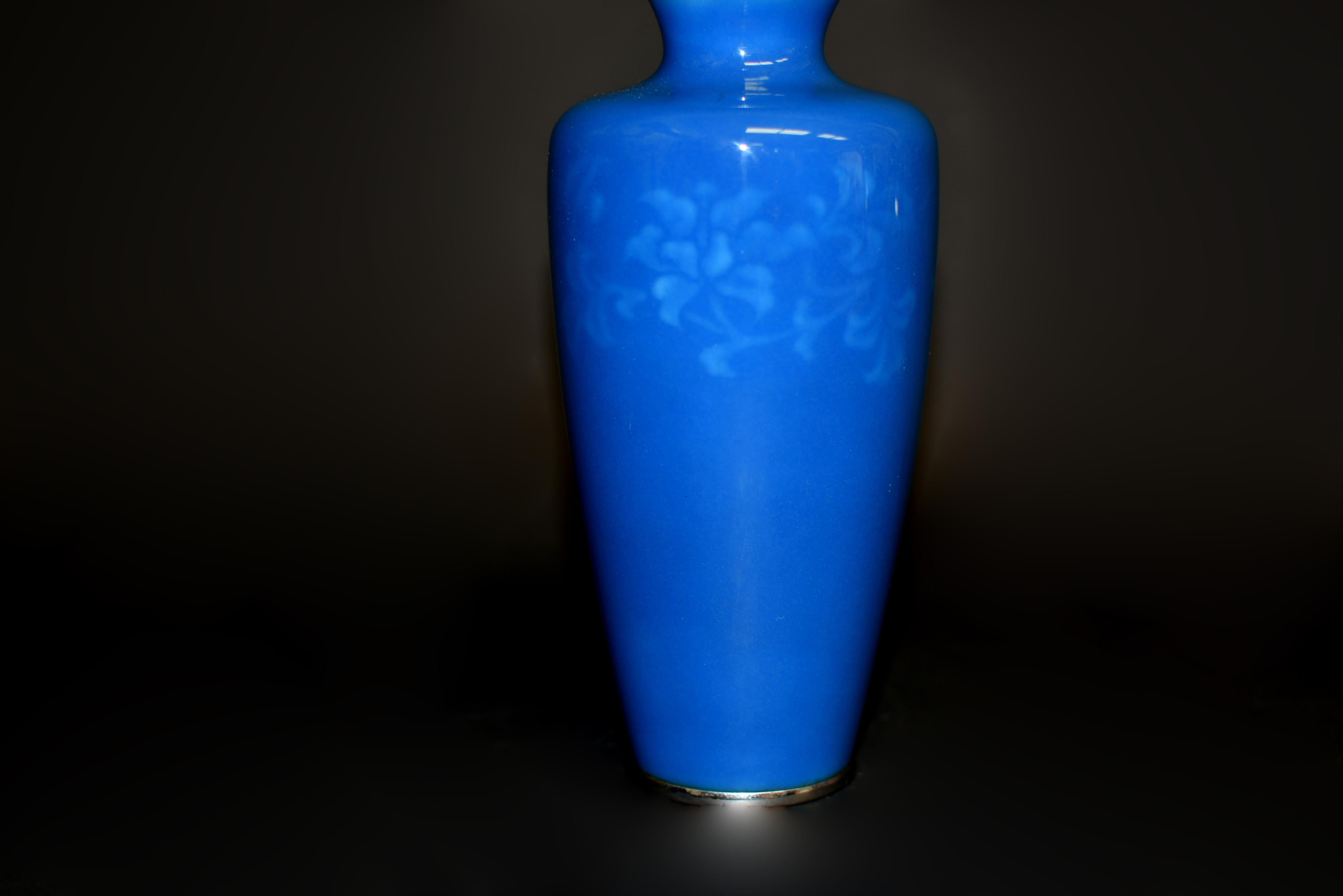 Signed Ando Jubei Japanese Cloisonné Vase Clematis Peacock Blue 4