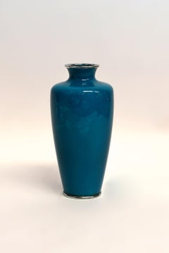 Signed Ando Jubei Japanese Cloisonné Vase Clematis Peacock Blue