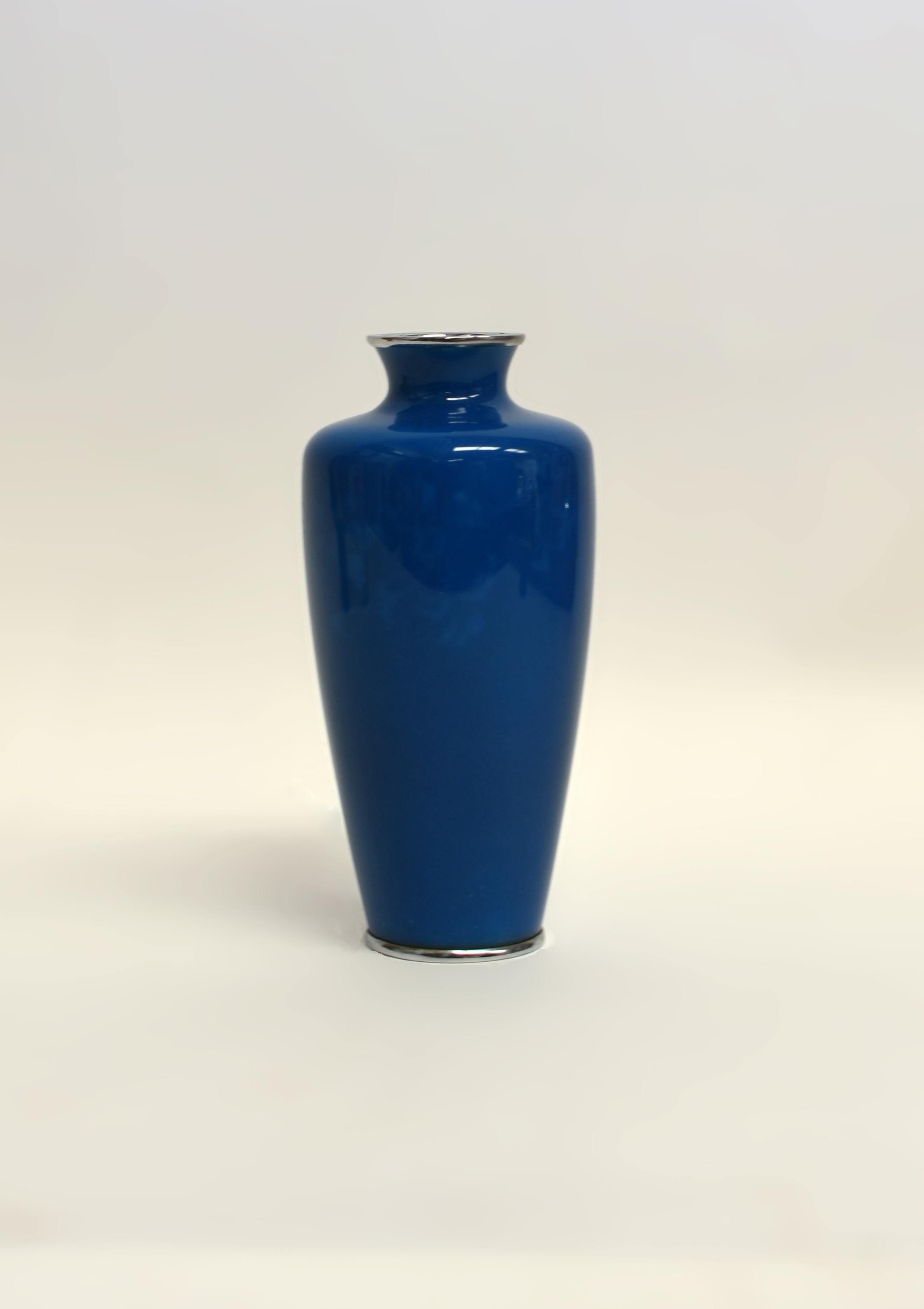 Meiji Signed Ando Jubei Japanese Cloisonné Vase Clematis Peacock Blue