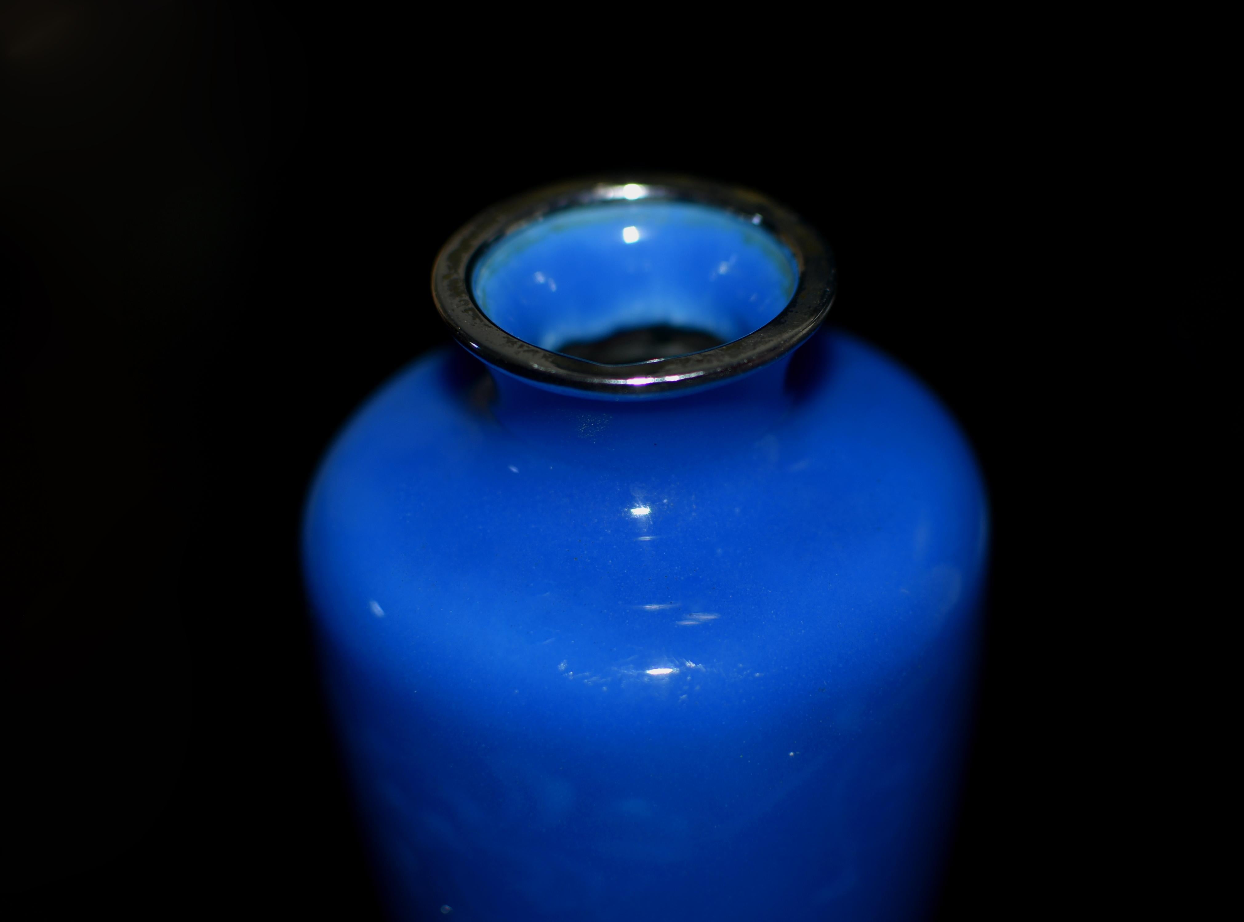 Signed Ando Jubei Japanese Cloisonné Vase Clematis Peacock Blue 2