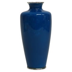 Signed Ando Jubei Japanese Cloisonné Vase Clematis Peacock Blue