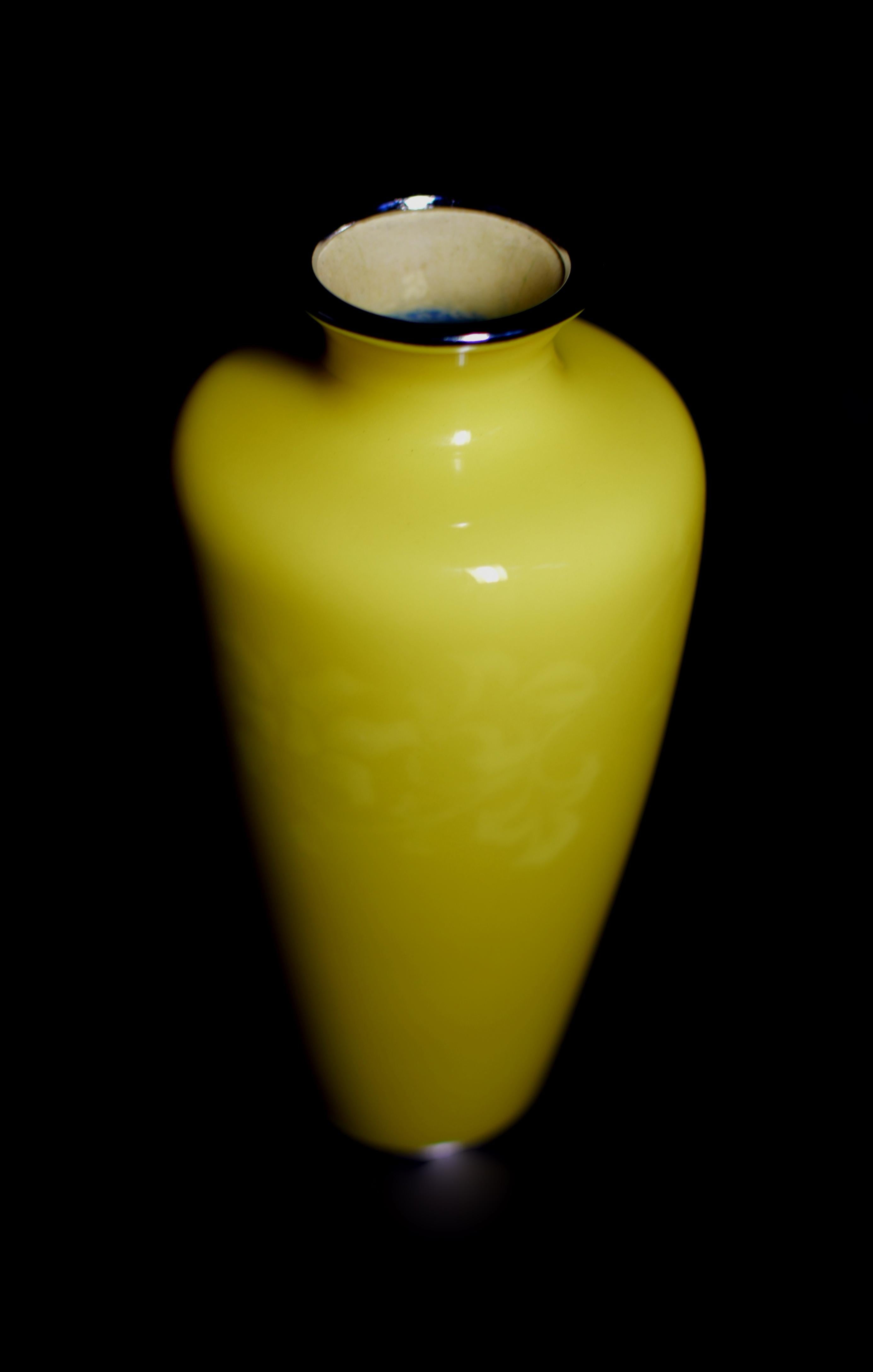 Signed Ando Jubei Japanese Yellow Cloisonné Vase For Sale 9
