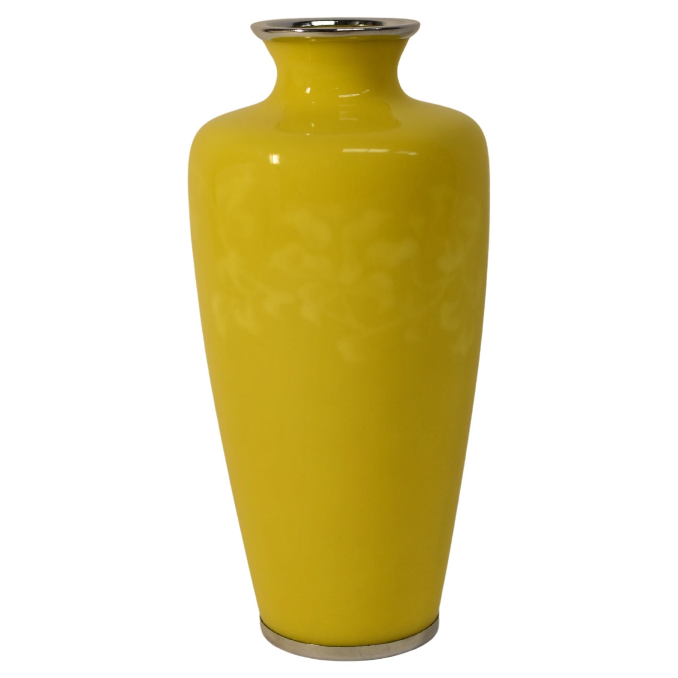Vase cloisonné japonais jaune signé Ando Jubei