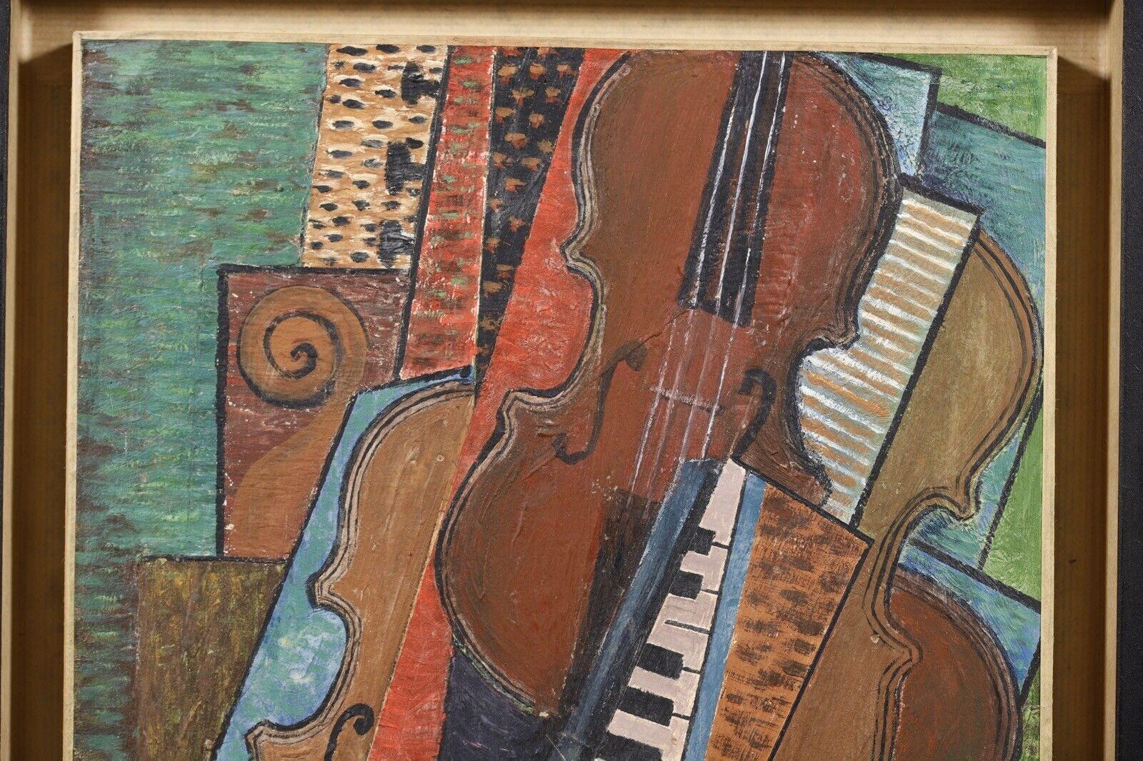 Signed André Petroff (b.1954) Russian Cubist Musical Composition Oil Painting In Excellent Condition For Sale In Nottingham, GB