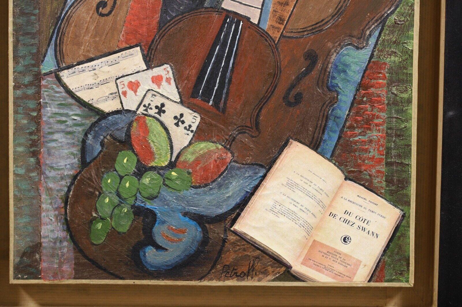 Signed André Petroff (b.1954) Russian Cubist Musical Composition Oil Painting For Sale 1