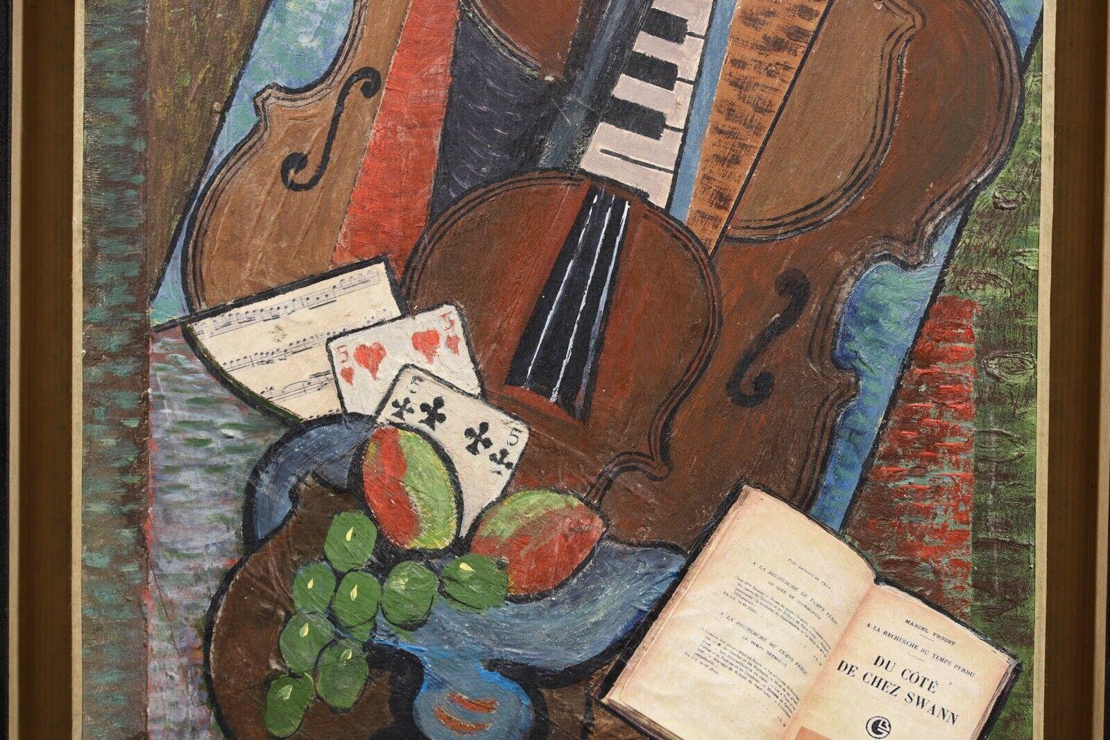 Signed André Petroff (b.1954) Russian Cubist Musical Composition Oil Painting For Sale 1