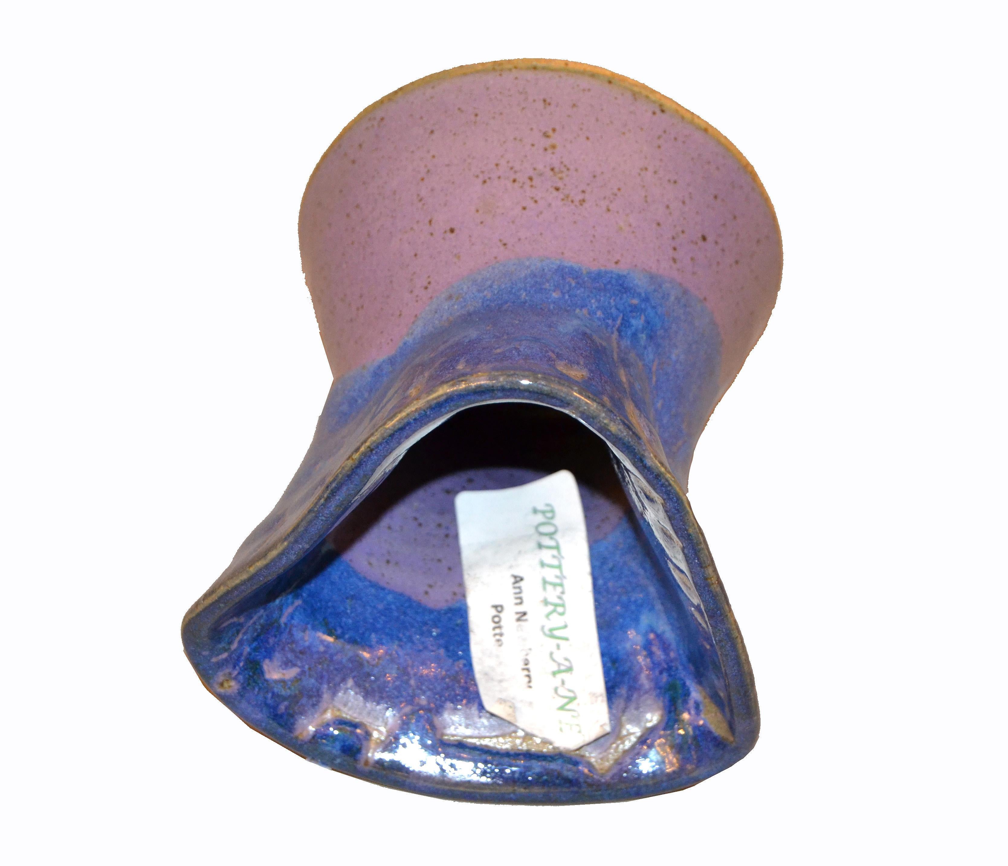 Signed Ann Newberry Glaze Pottery Purple, Blue & Gray Ceramic Bowl Vase Vessel 3