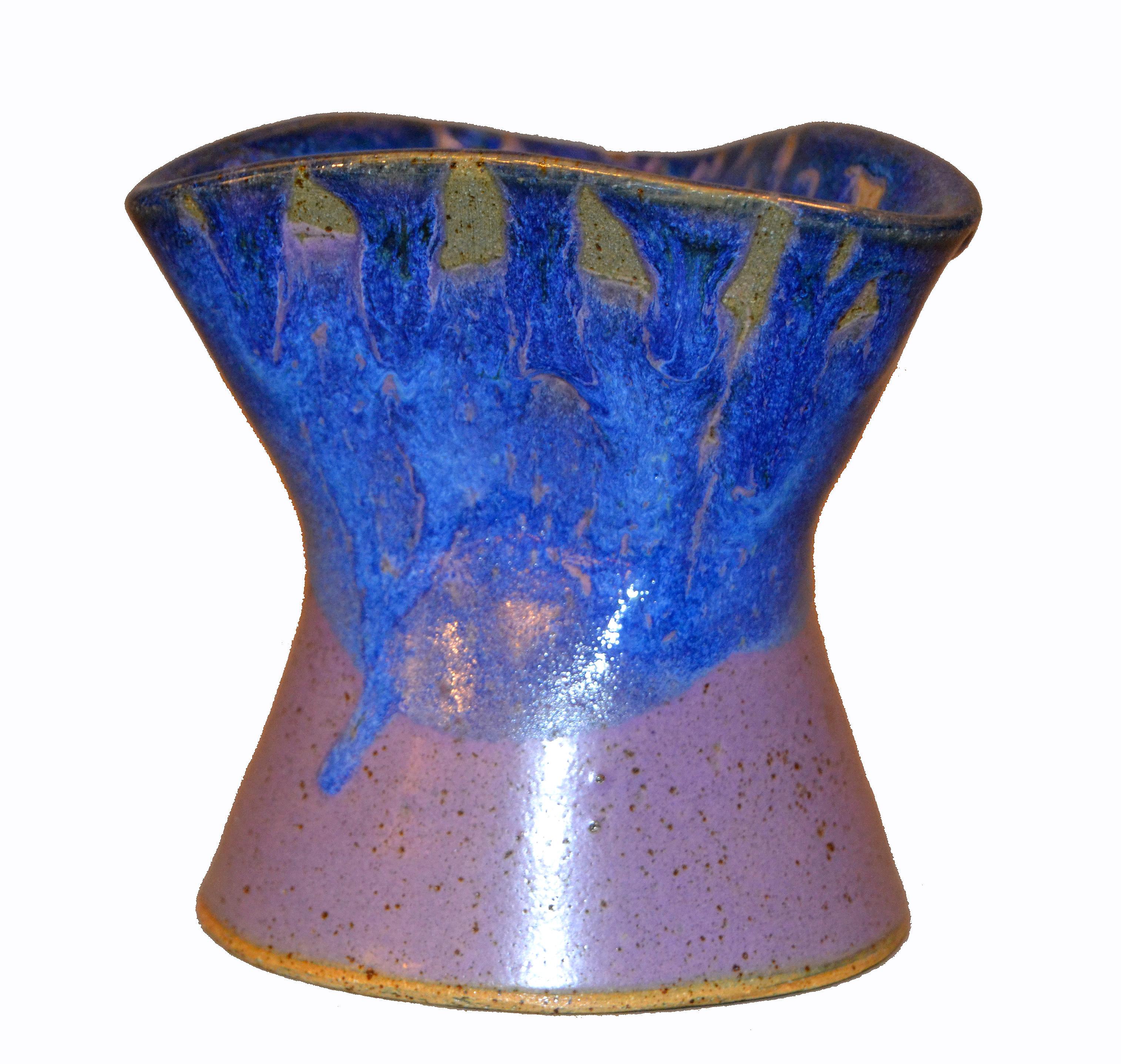 Glazed Signed Ann Newberry Glaze Pottery Purple, Blue & Gray Ceramic Bowl Vase Vessel