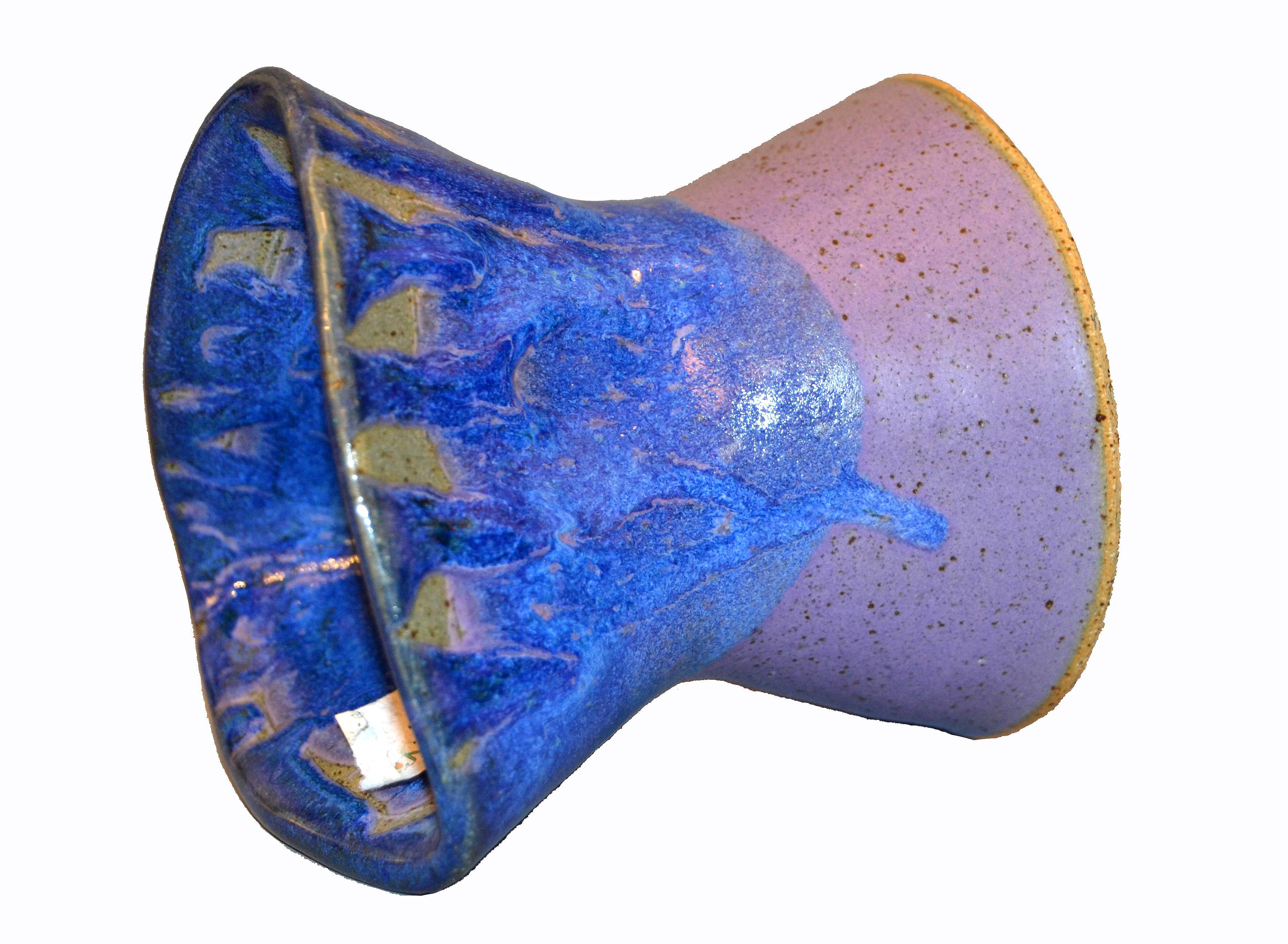 Signed Ann Newberry Glaze Pottery Purple, Blue & Gray Ceramic Bowl Vase Vessel 1