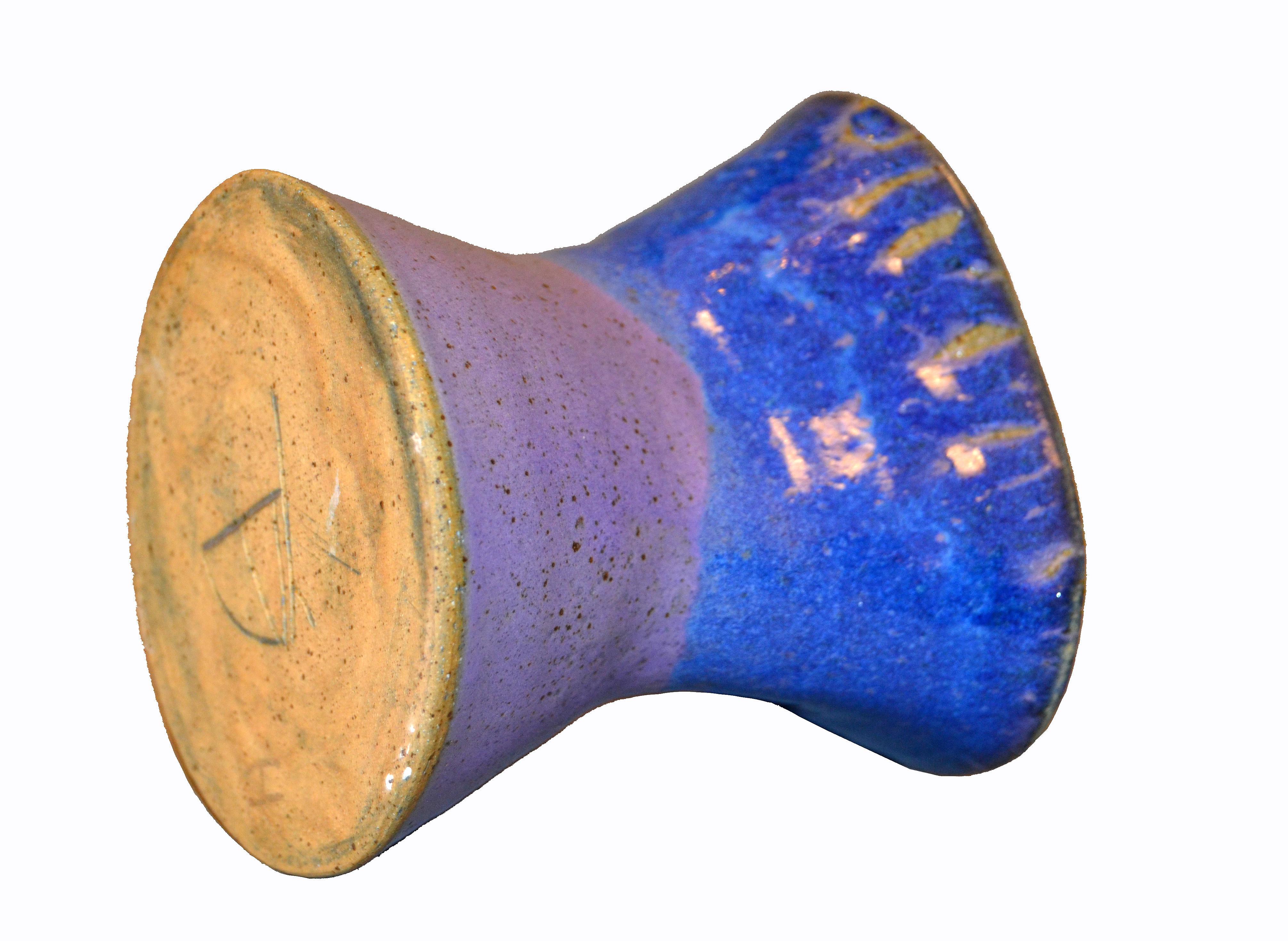 Signed Ann Newberry Glaze Pottery Purple, Blue & Gray Ceramic Bowl Vase Vessel 2