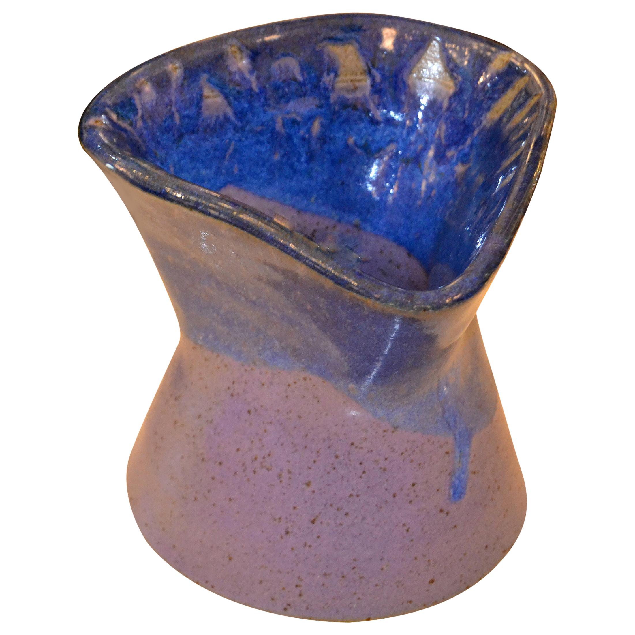 Signed Ann Newberry Glaze Pottery Purple, Blue & Gray Ceramic Bowl Vase Vessel