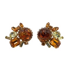 Signed Ann Vein  Vintage Confetti Multi-Color Multi-Shape Cut Glass Earrings