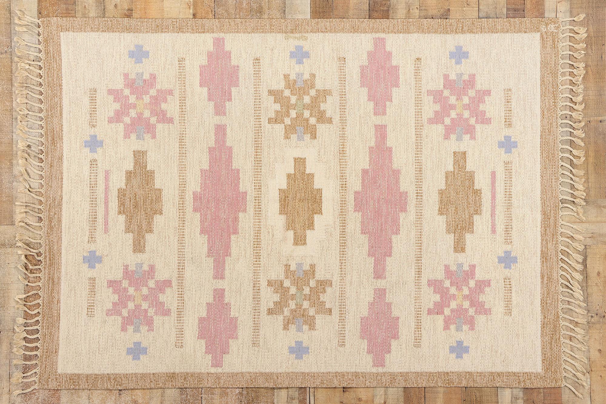 Signed Anna-Johanna Ångström Vintage Swedish Röllakan Rug For Sale 3