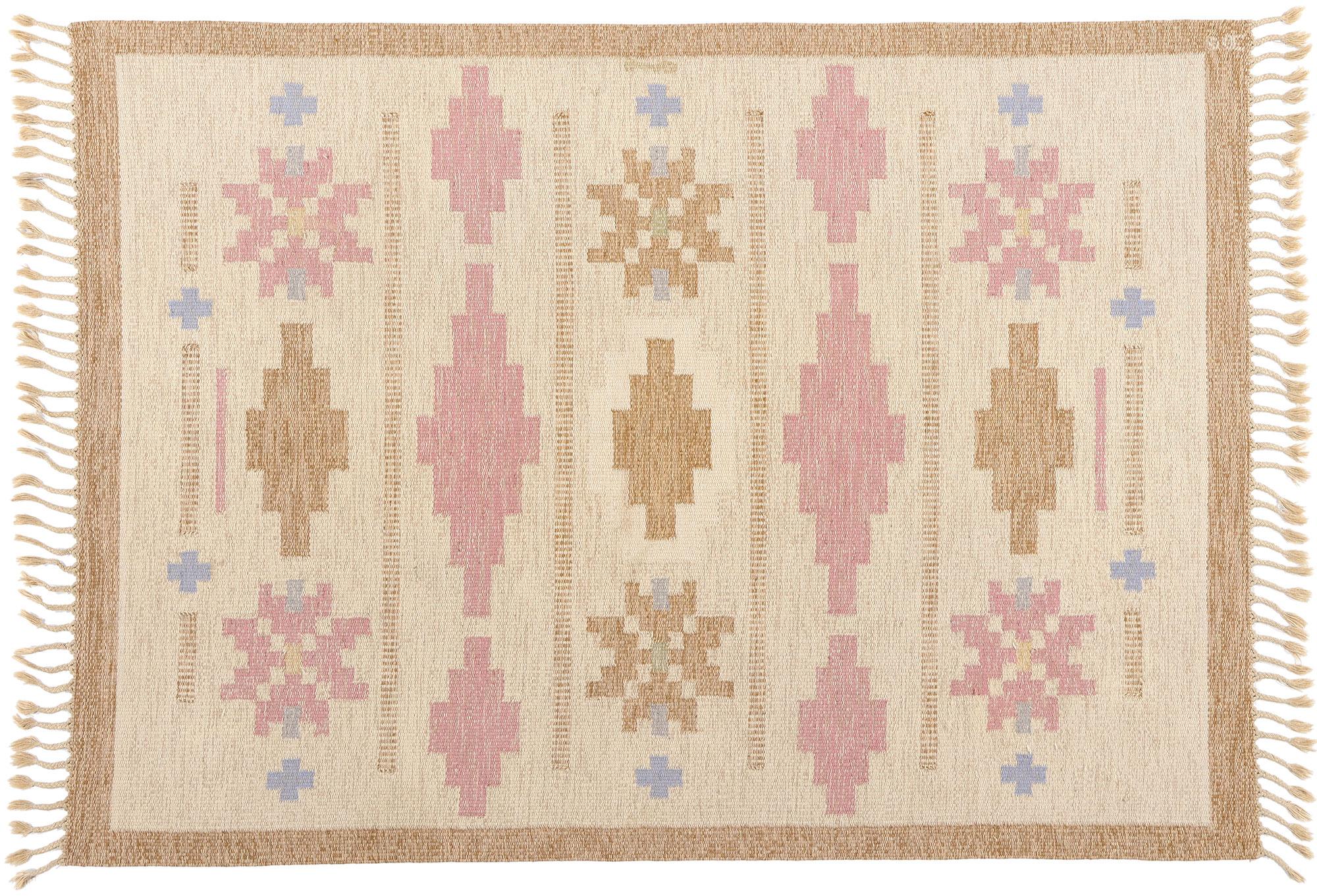 Signed Anna-Johanna Ångström Vintage Swedish Röllakan Rug For Sale 4