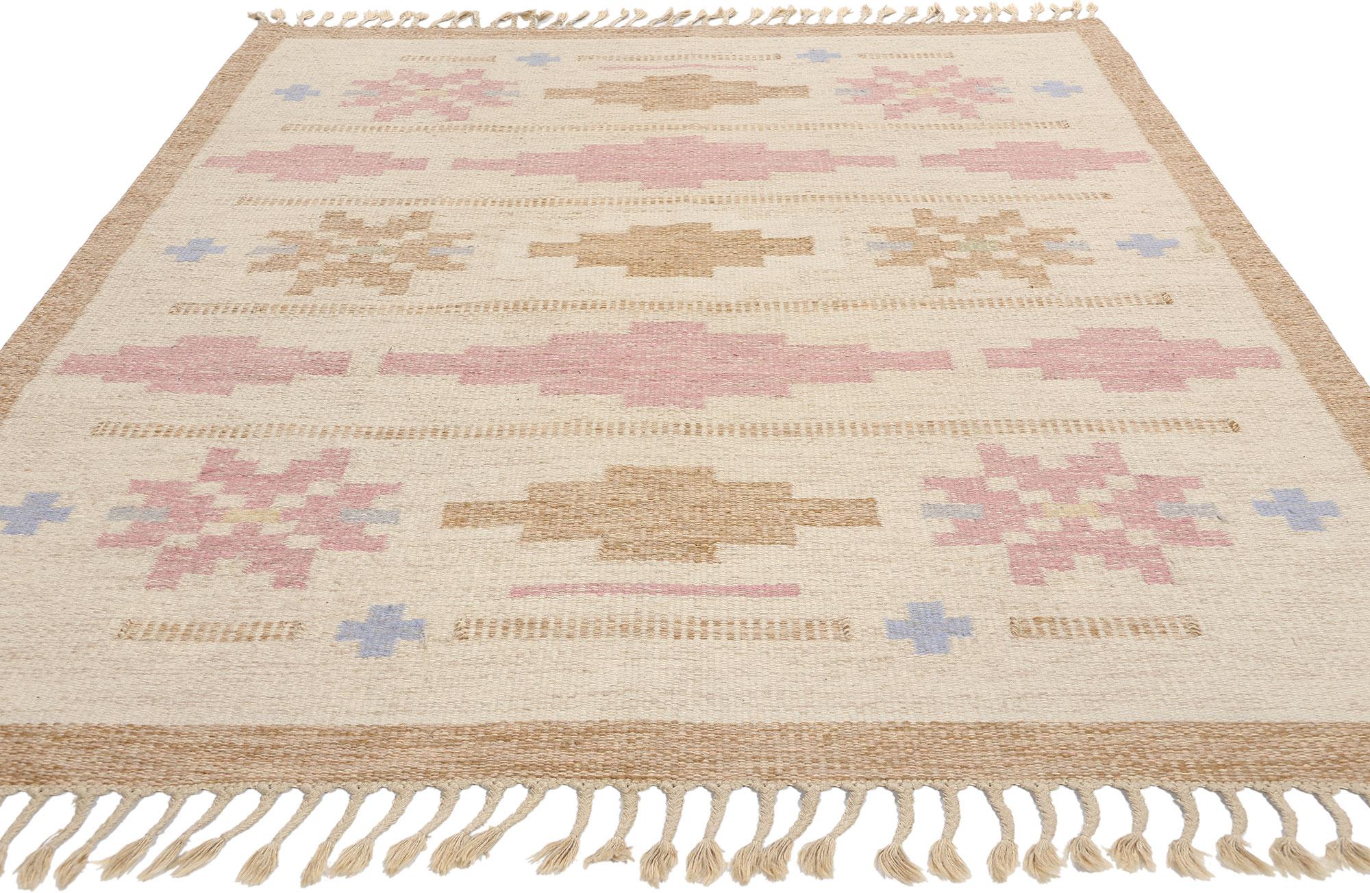 Scandinavian Modern Signed Anna-Johanna Ångström Vintage Swedish Röllakan Rug For Sale