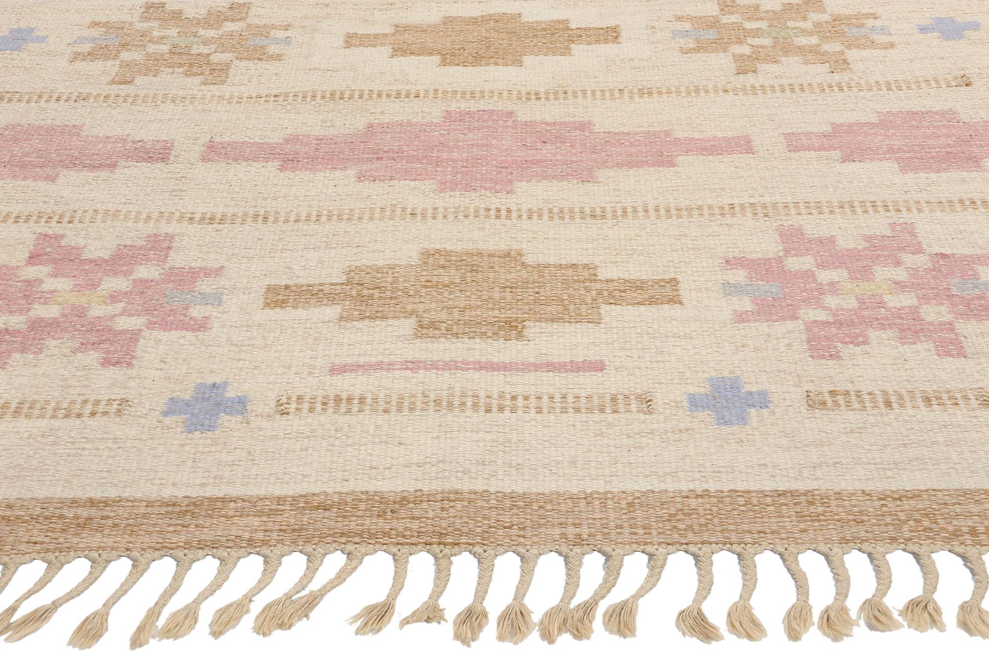 Hand-Woven Signed Anna-Johanna Ångström Vintage Swedish Röllakan Rug For Sale
