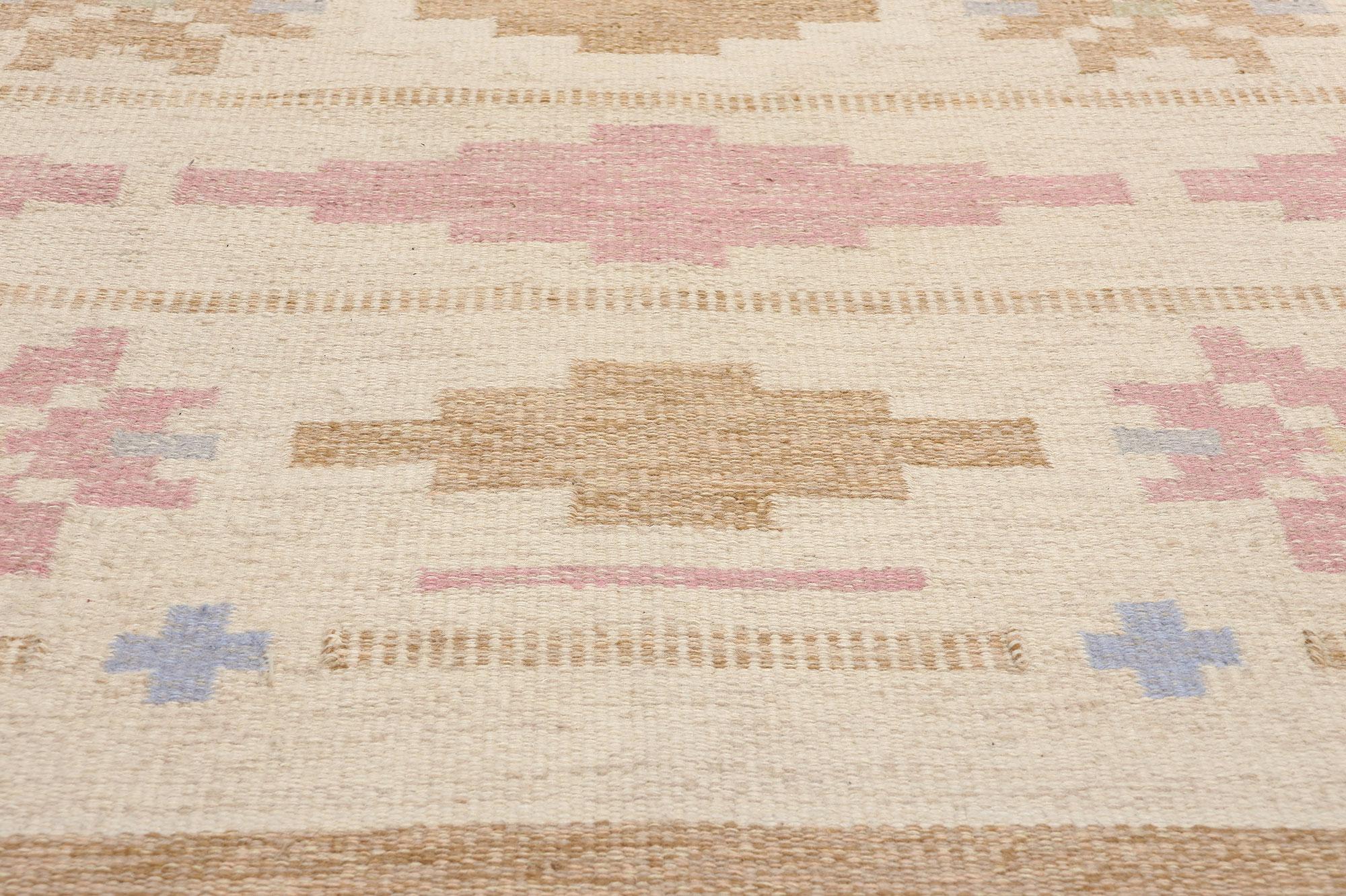 Signed Anna-Johanna Ångström Vintage Swedish Röllakan Rug In Good Condition For Sale In Dallas, TX