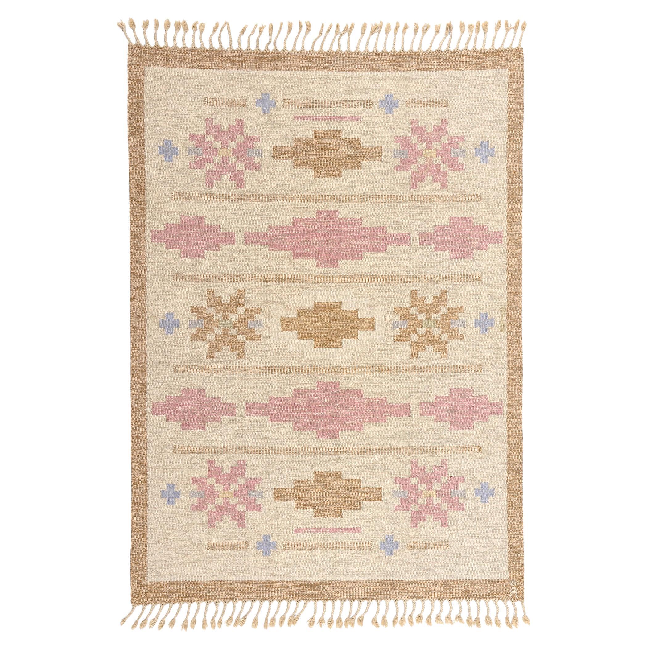 Signed Anna-Johanna Ångström Vintage Swedish Röllakan Rug