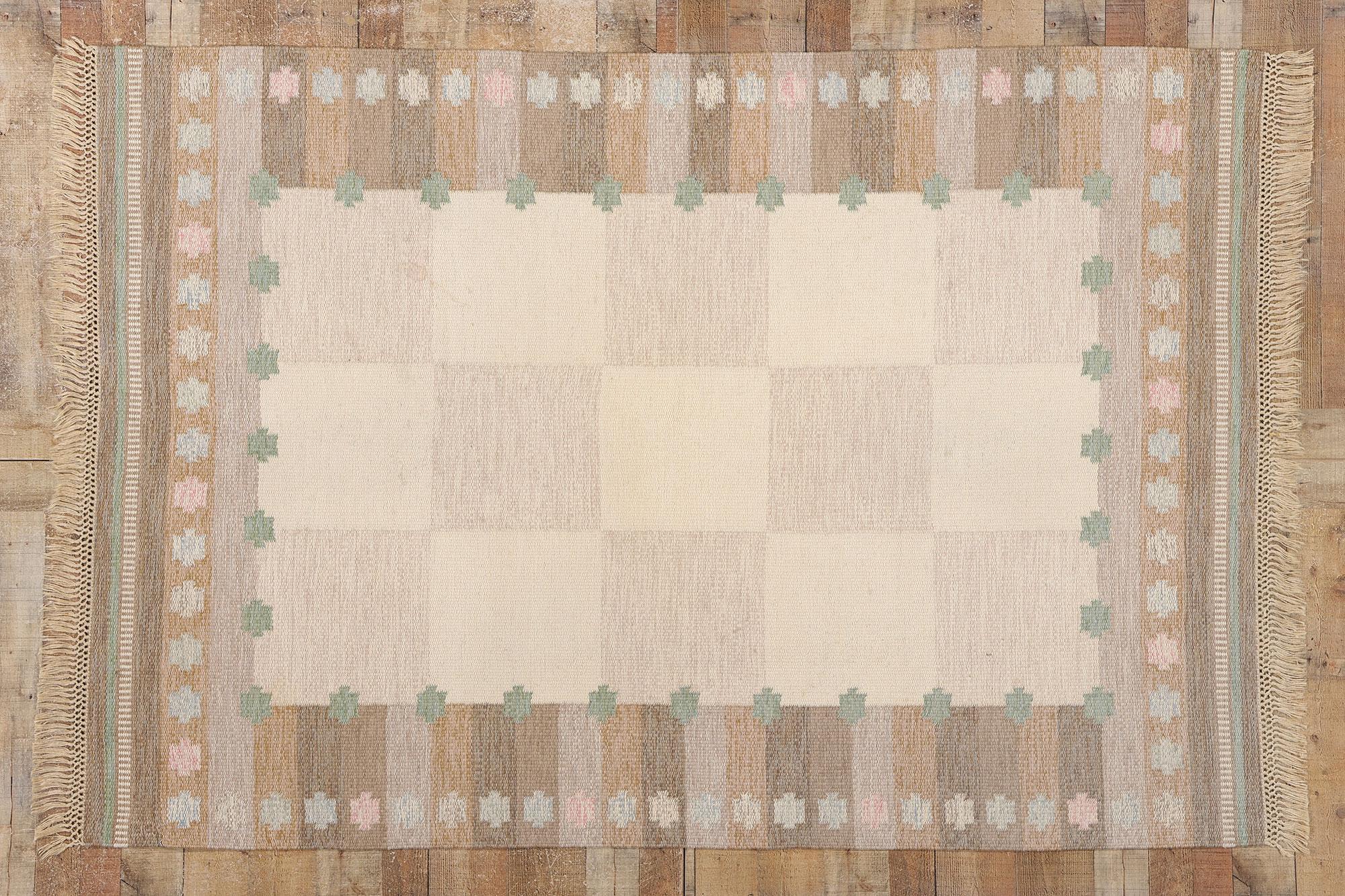 Signed Anna-Johanna Ångström Vintage Swedish Scandinavian Röllakan Rug For Sale 3