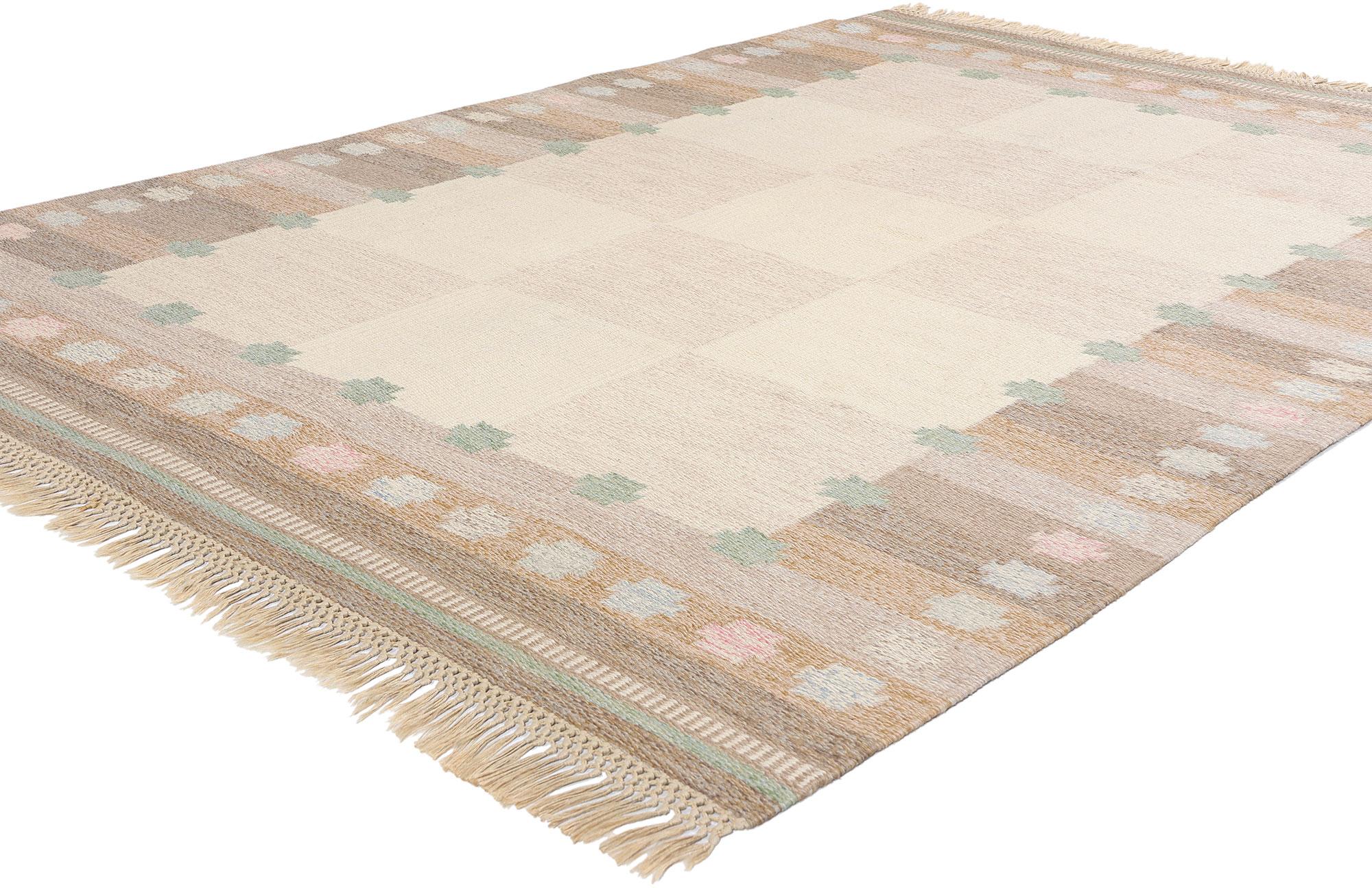 79028 Anna Johanna Angstrom Vintage Swedish Rollakan Rug, 05'06 x 07'11. This handwoven wool vintage Swedish Scandinavian rollakan rug 