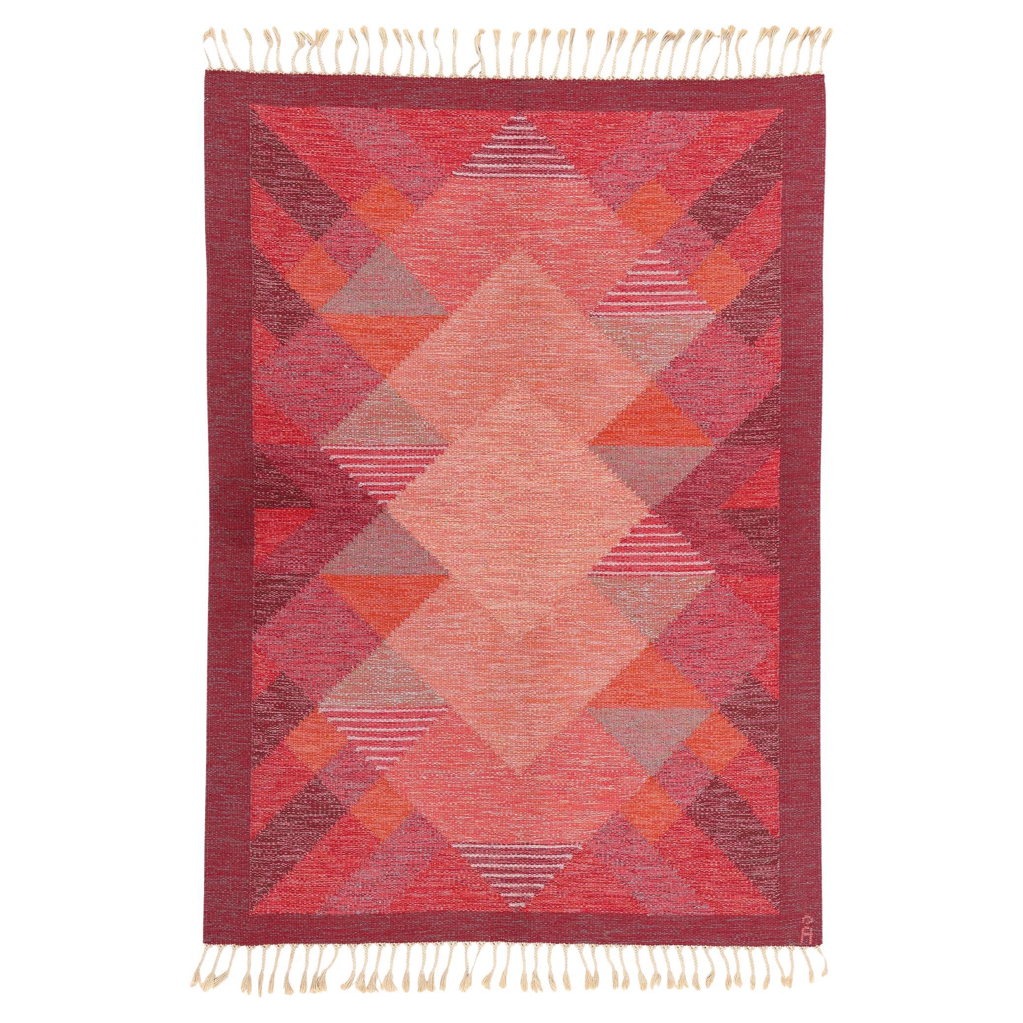Signed Anna-Johanna Ångström Vintage Swedish Scandinavian Röllakan Rug