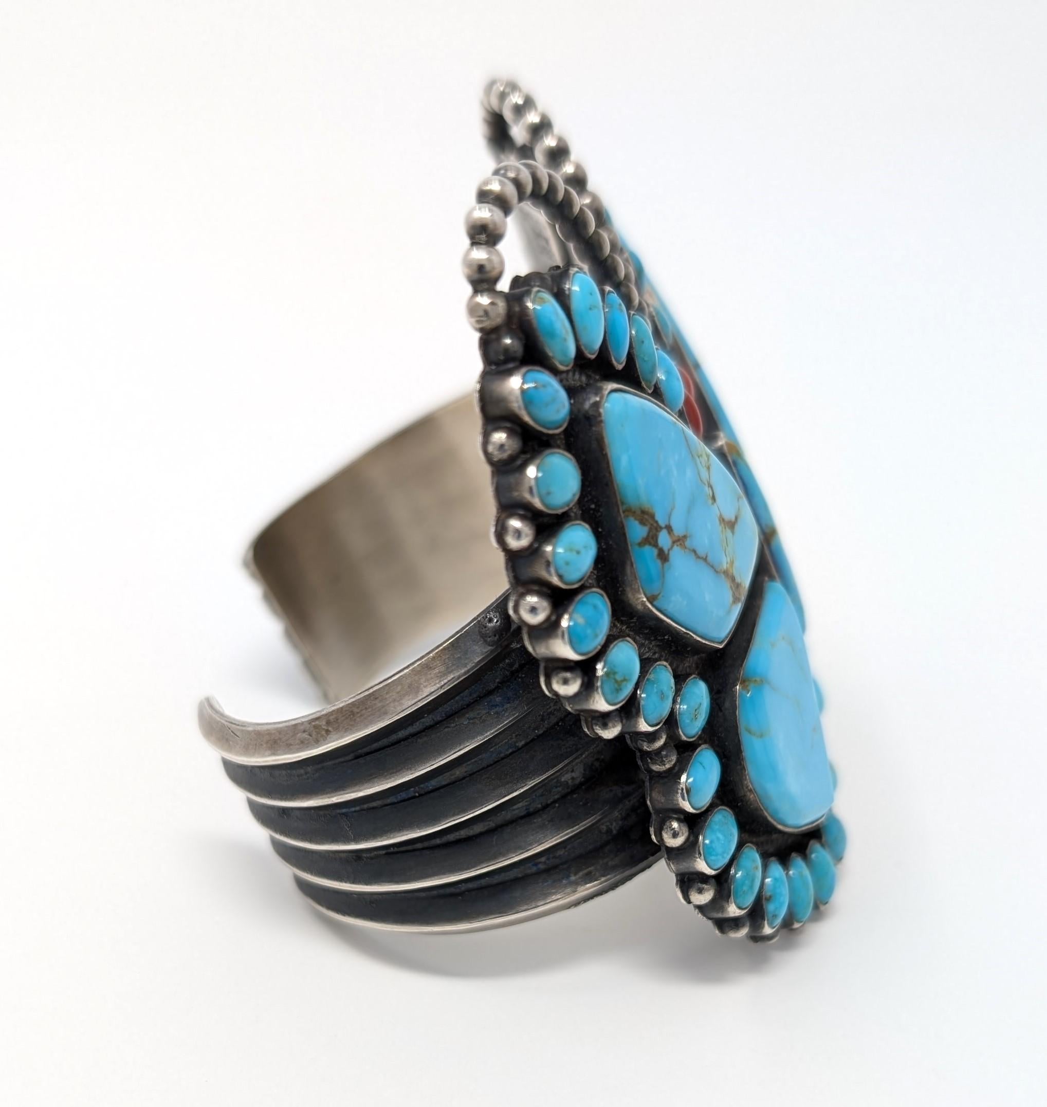Signed Anthony Skeets Cuff Bracelet Butterfly 925 Sterling Silver Turquoise In Good Condition For Sale In Greer, SC