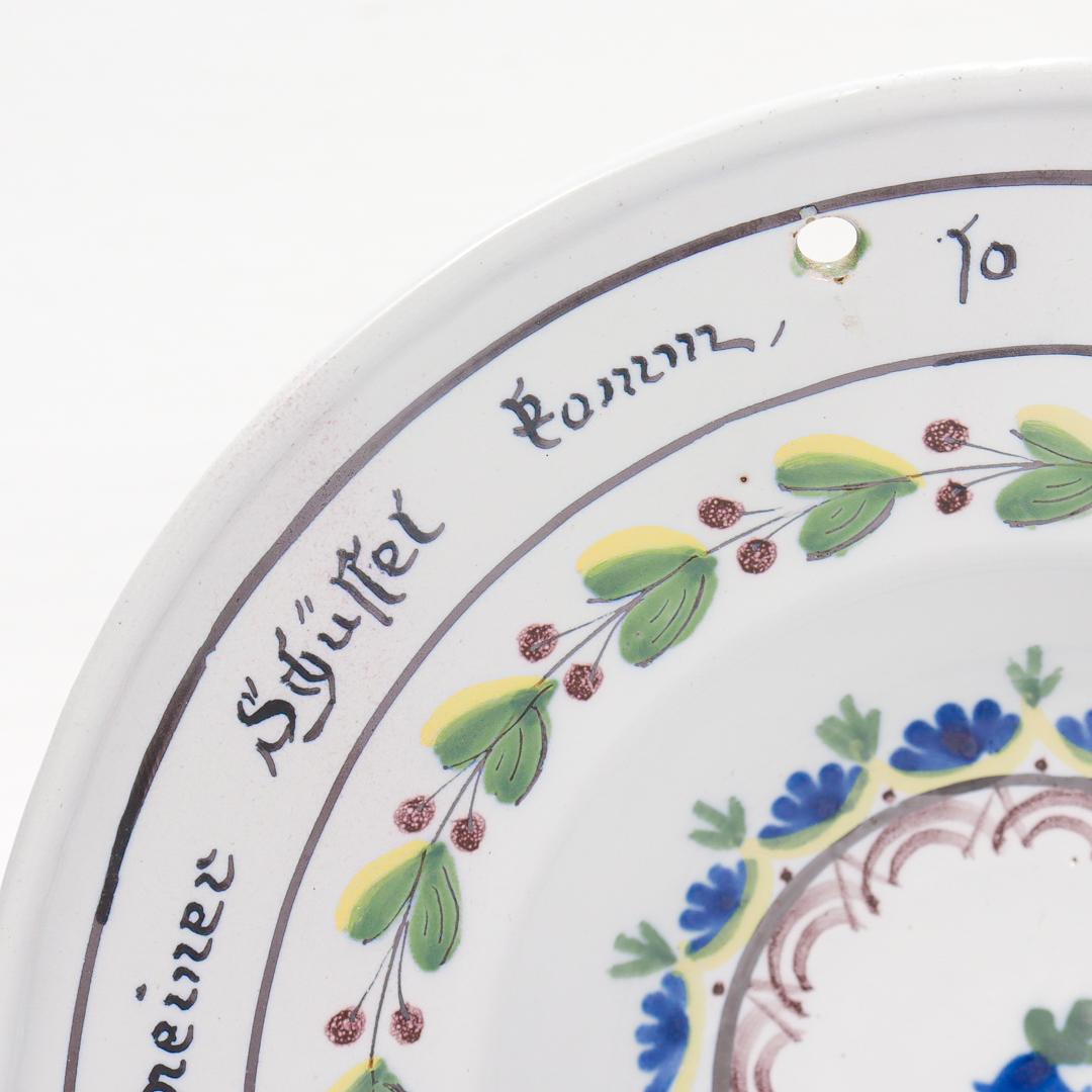 Bol à rasage en poterie de Fayence signée, ancienne poterie allemande du 18e siècle à glaçure étain en vente 6