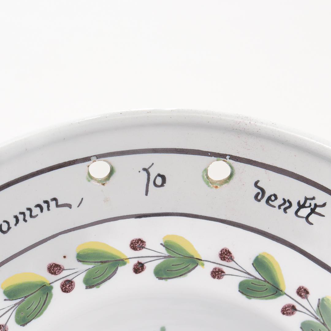 Bol à rasage en poterie de Fayence signée, ancienne poterie allemande du 18e siècle à glaçure étain en vente 7