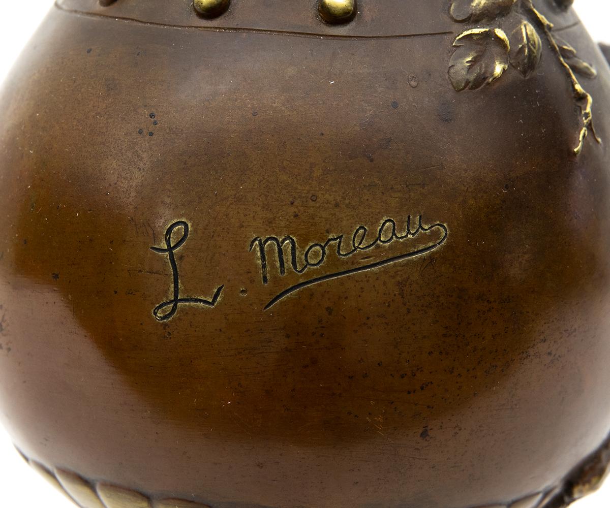 Signed Antique 19th Century French L. Moreau Bronze Vase For Sale 5