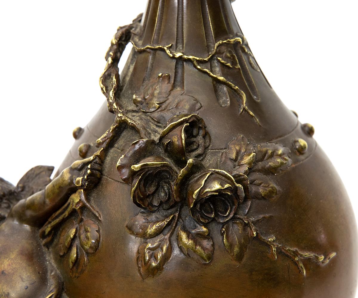 Signed Antique 19th Century French L. Moreau Bronze Vase For Sale 7