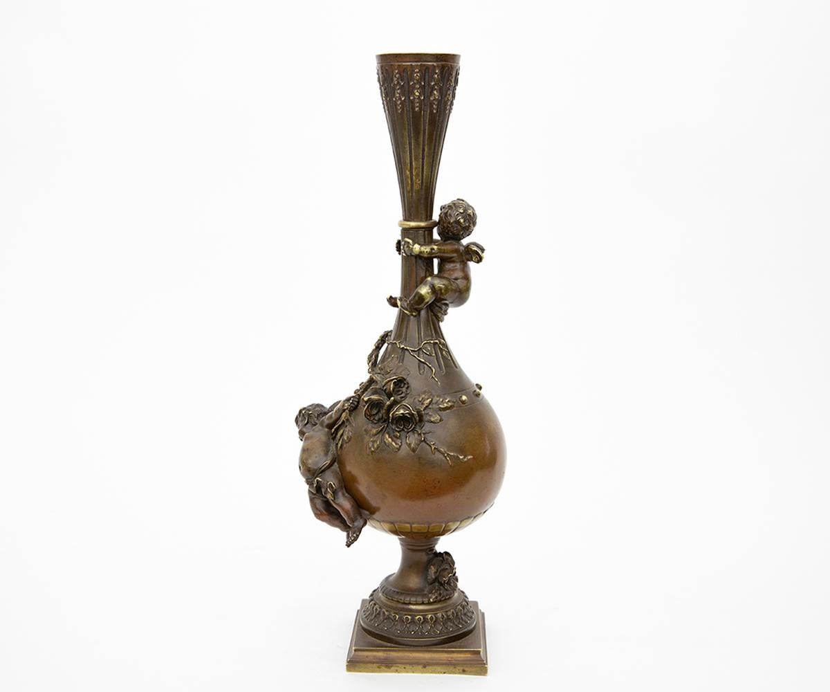 Louis XV Signed Antique 19th Century French L. Moreau Bronze Vase For Sale