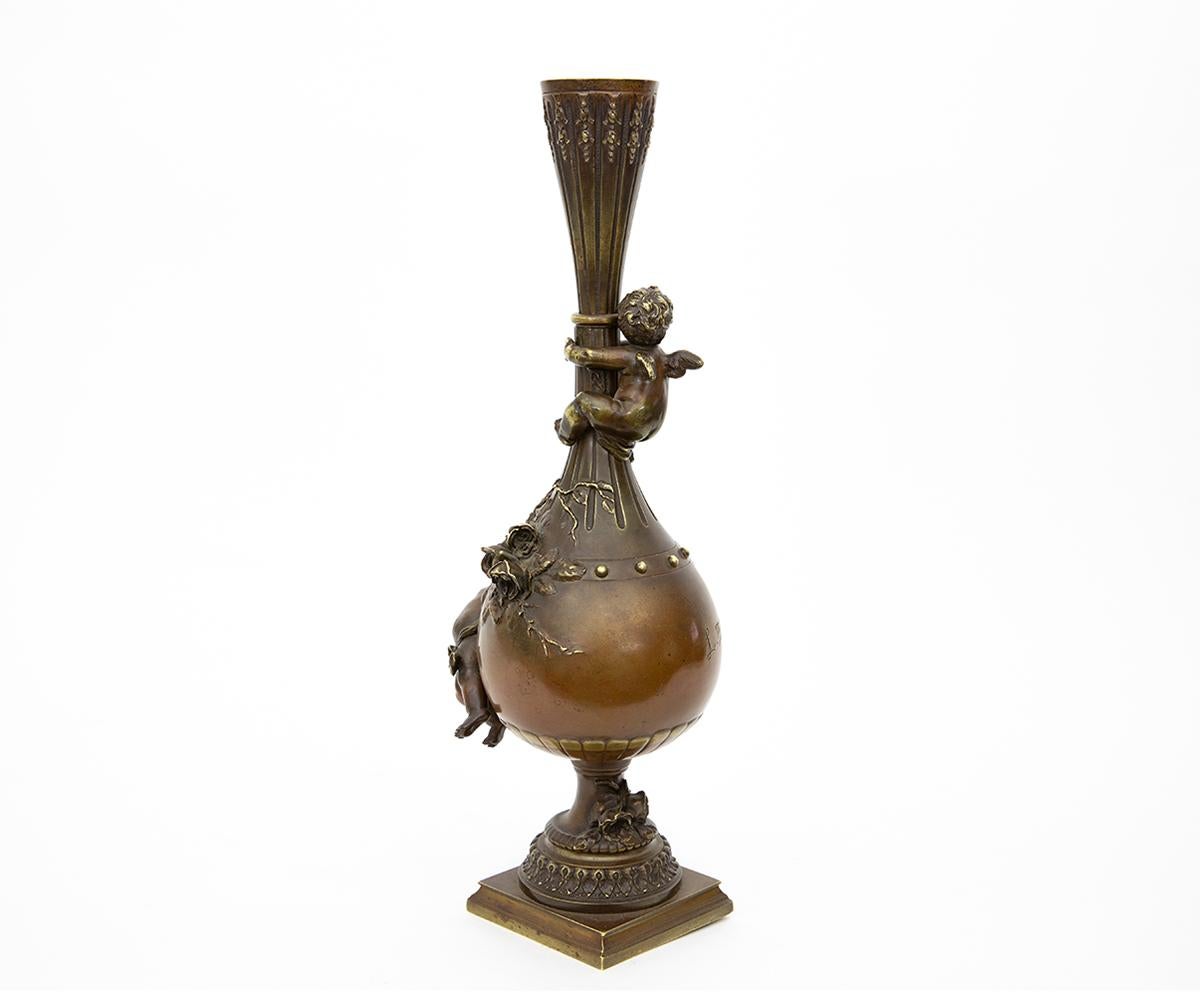 European Signed Antique 19th Century French L. Moreau Bronze Vase For Sale