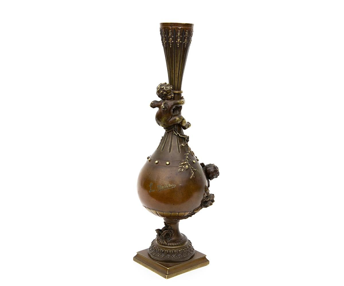 Signed Antique 19th Century French L. Moreau Bronze Vase For Sale 1