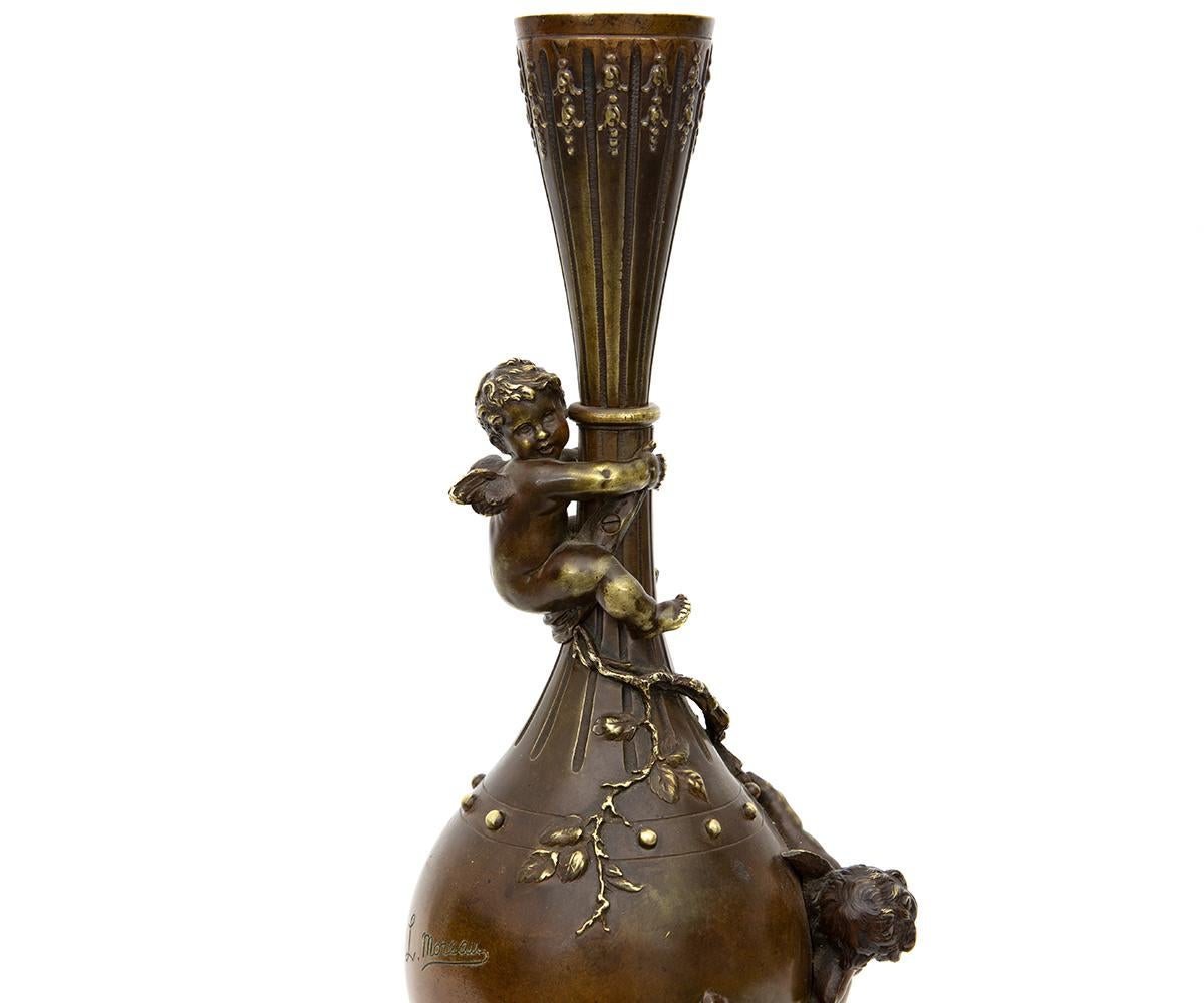 Signed Antique 19th Century French L. Moreau Bronze Vase For Sale 3